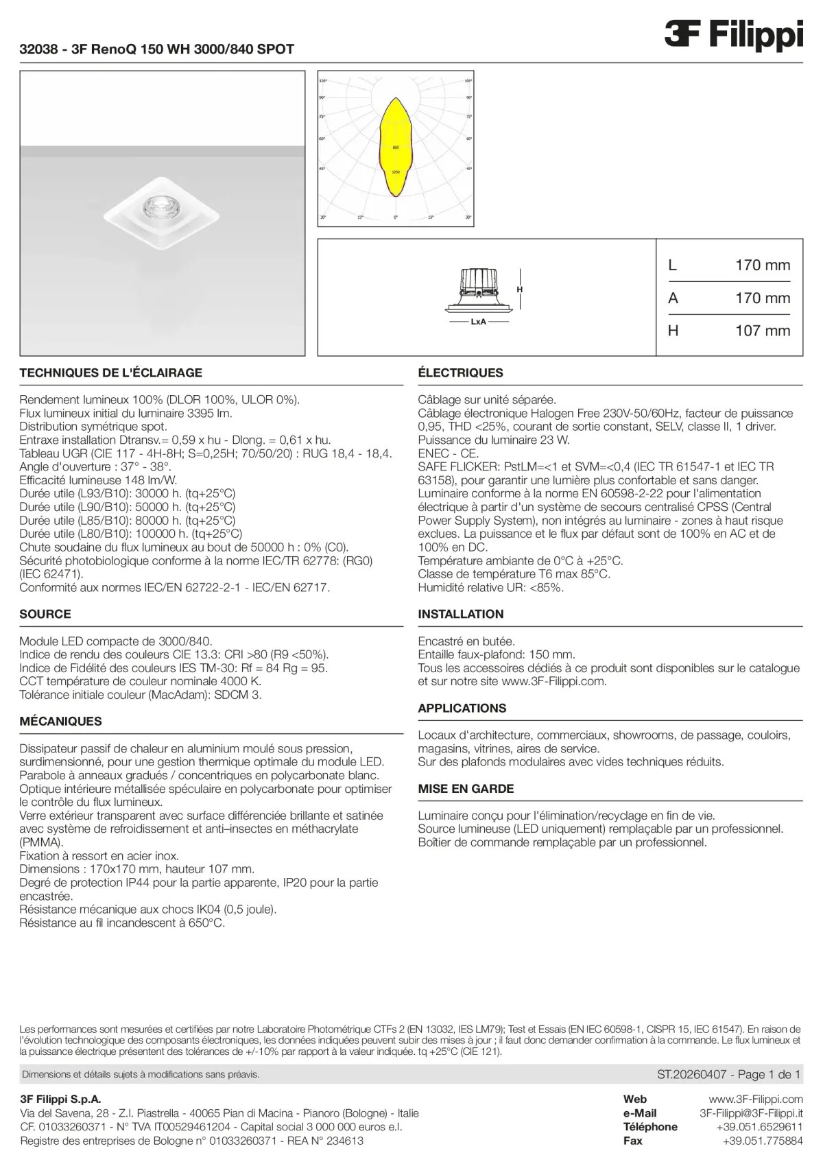 32038 - 3F RenoQ 150 WH 3000-840 SPOT - Datasheet - fr