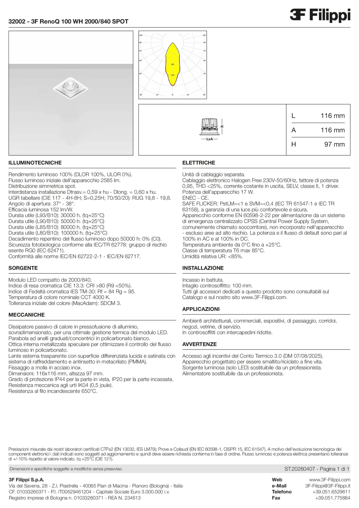 32002 - 3F RenoQ 100 WH 2000-840 SPOT - Datasheet - it