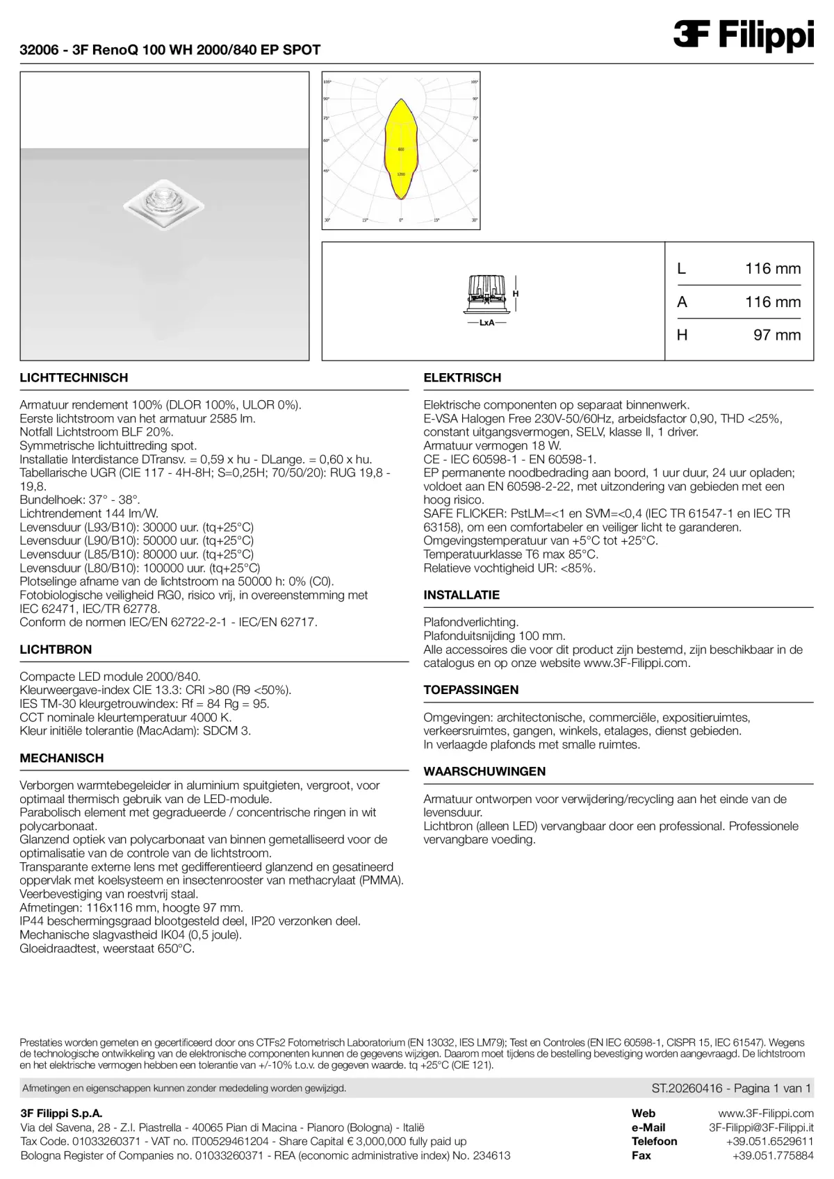 32006 - 3F RenoQ 100 WH 2000-840 EP SPOT - Datasheet - nl