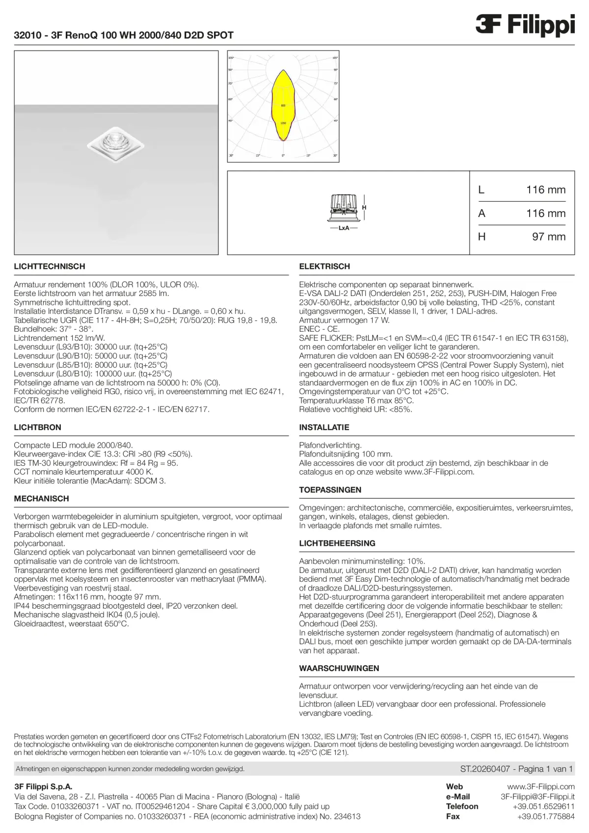 32010 - 3F RenoQ 100 WH 2000-840 D2D SPOT - Datasheet - nl