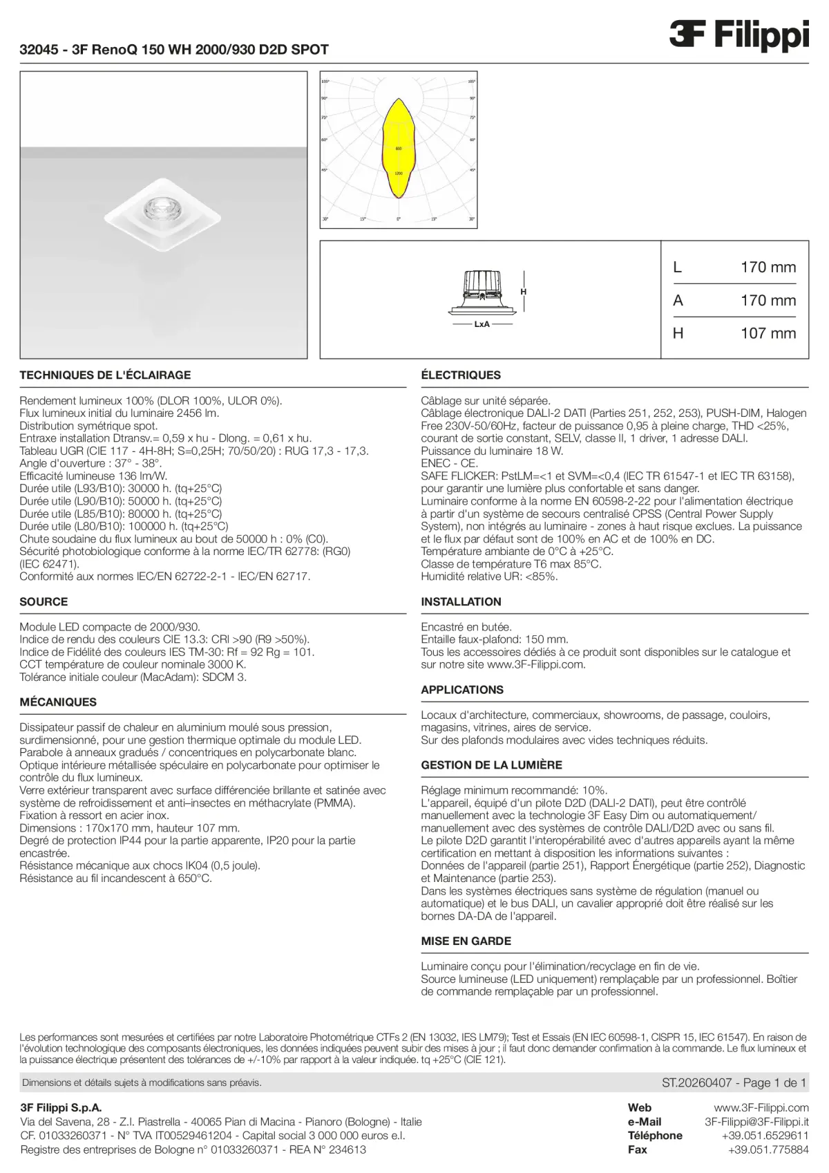 32045 - 3F RenoQ 150 WH 2000-930 D2D SPOT - Datasheet - fr
