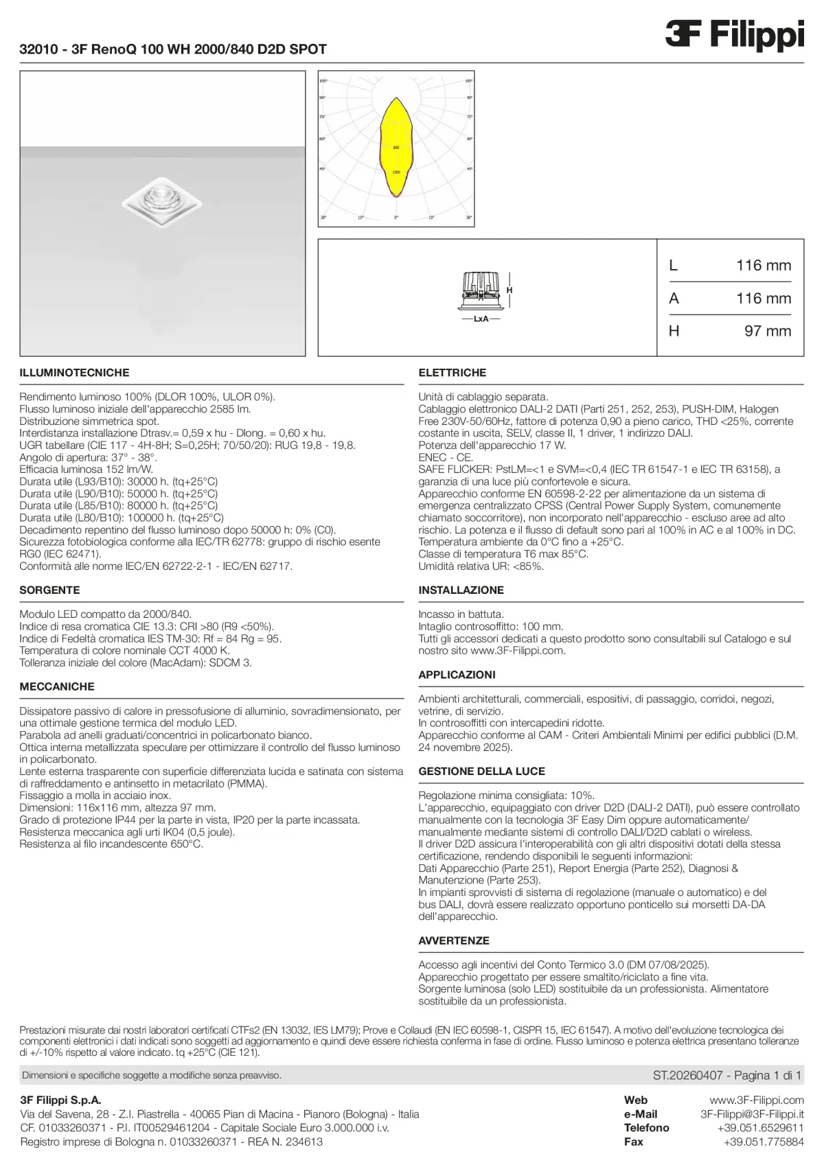 32010 - 3F RenoQ 100 WH 2000-840 D2D SPOT - Datasheet - it