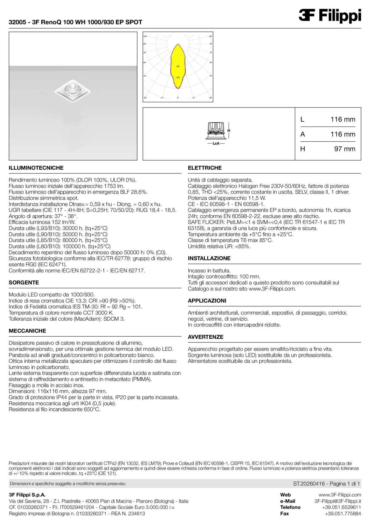 32005 - 3F RenoQ 100 WH 1000-930 EP SPOT - Datasheet - it