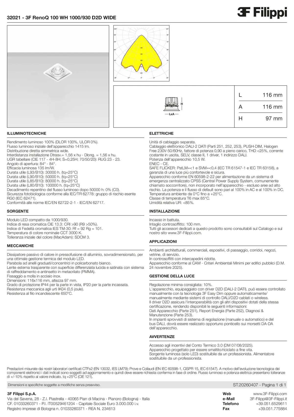 32021 - 3F RenoQ 100 WH 1000-930 D2D WIDE - Datasheet - it
