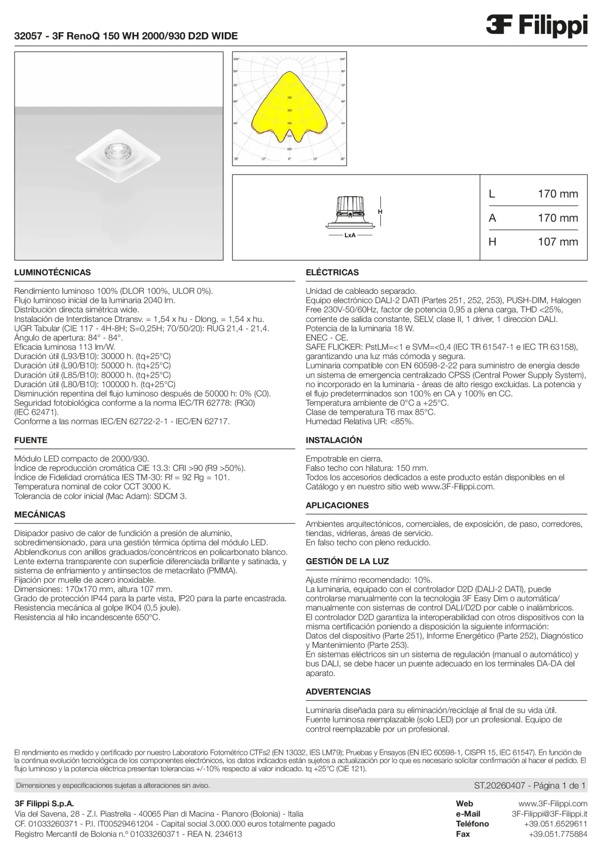 32057 - 3F RenoQ 150 WH 2000-930 D2D WIDE - Datasheet - es
