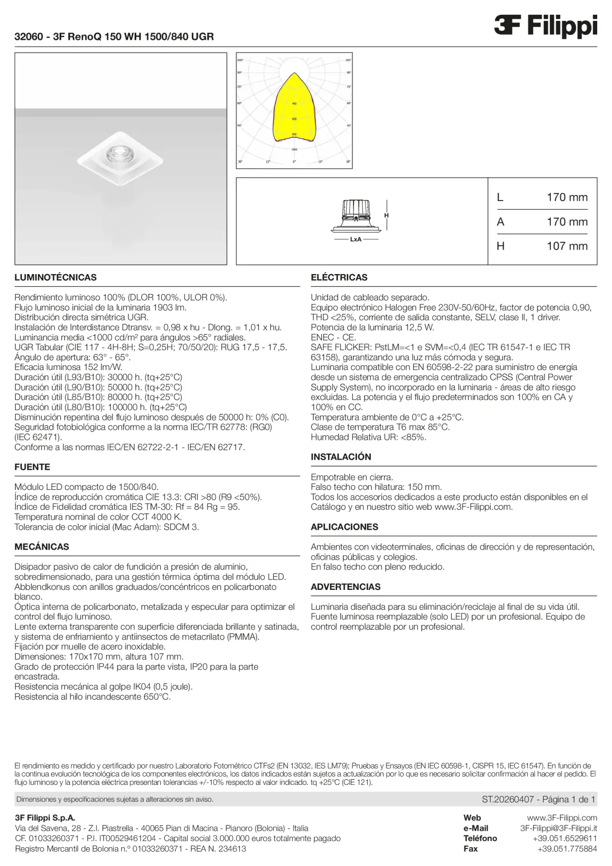 32060 - 3F RenoQ 150 WH 1500-840 UGR - Datasheet - es