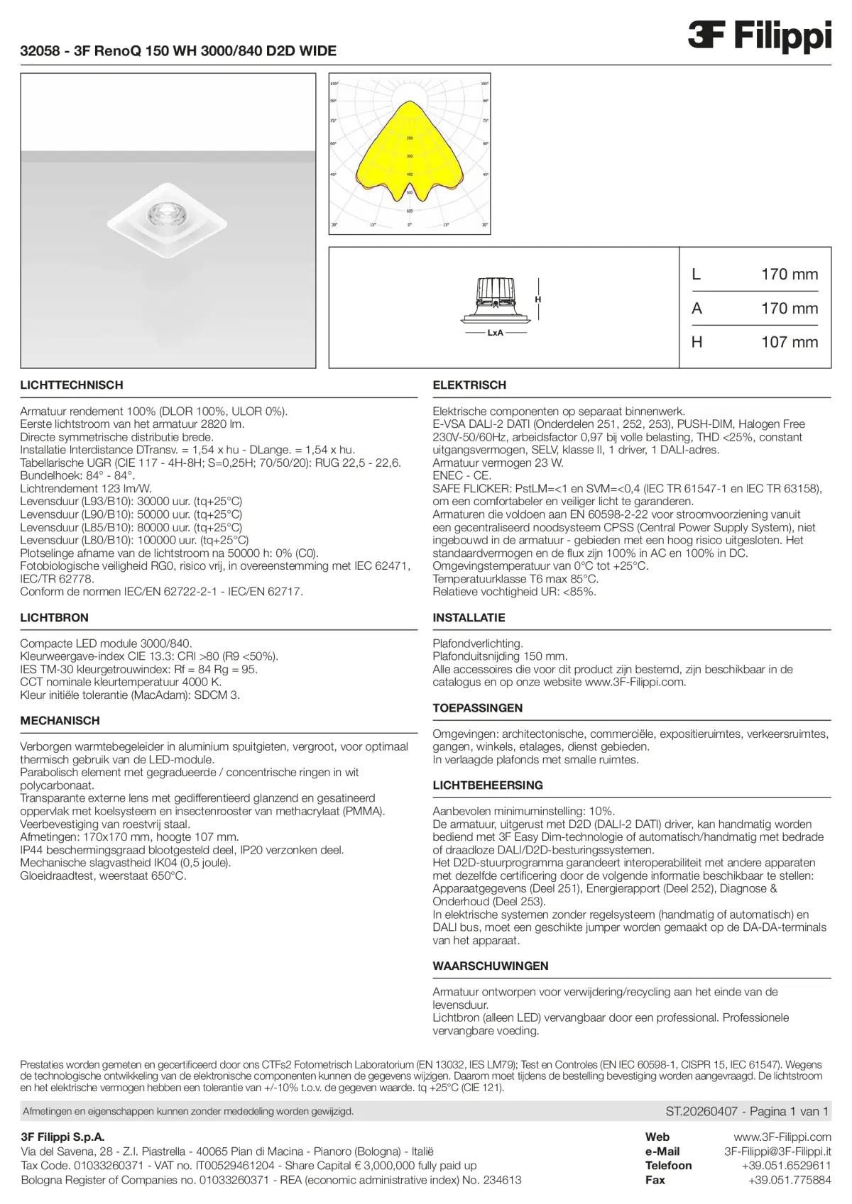 32058 - 3F RenoQ 150 WH 3000-840 D2D WIDE - Datasheet - nl