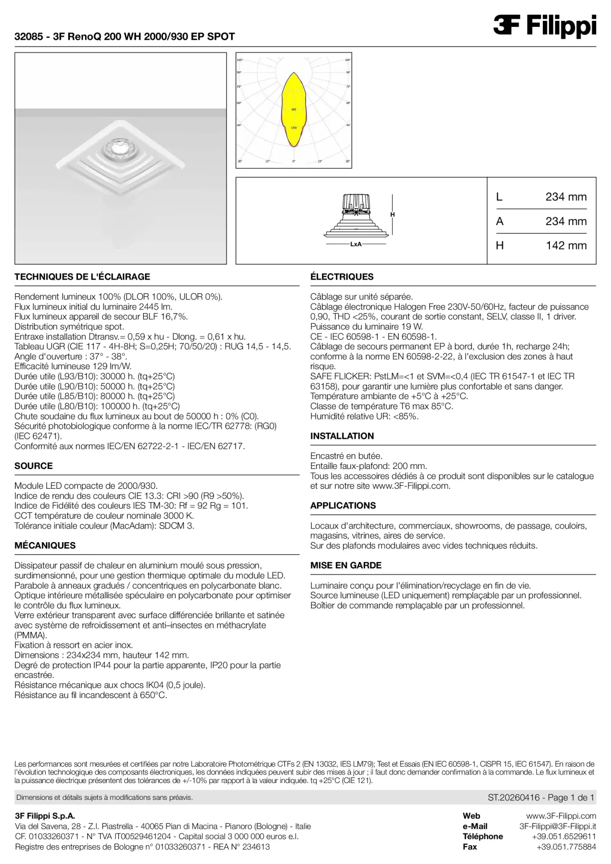 32085 - 3F RenoQ 200 WH 2000-930 EP SPOT - Datasheet - fr