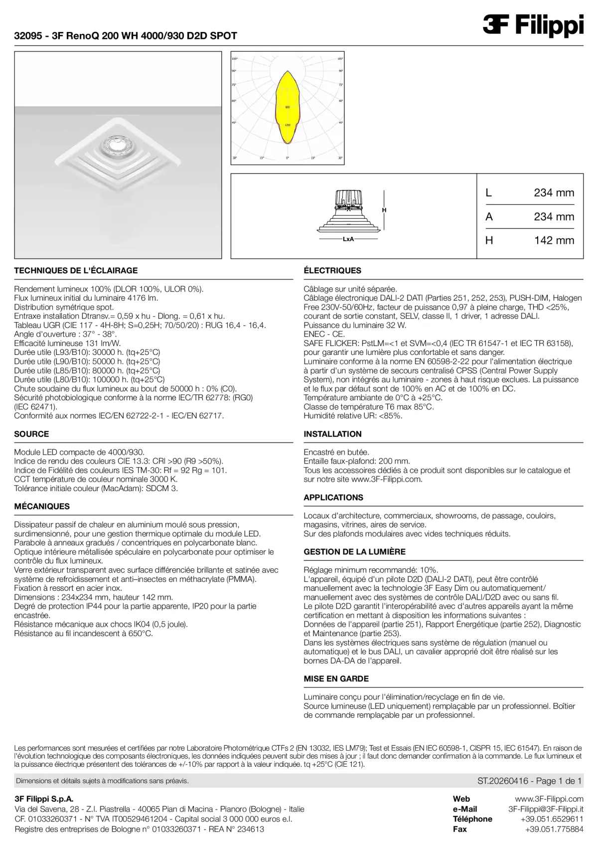 32095 - 3F RenoQ 200 WH 4000-930 D2D SPOT - Datasheet - fr