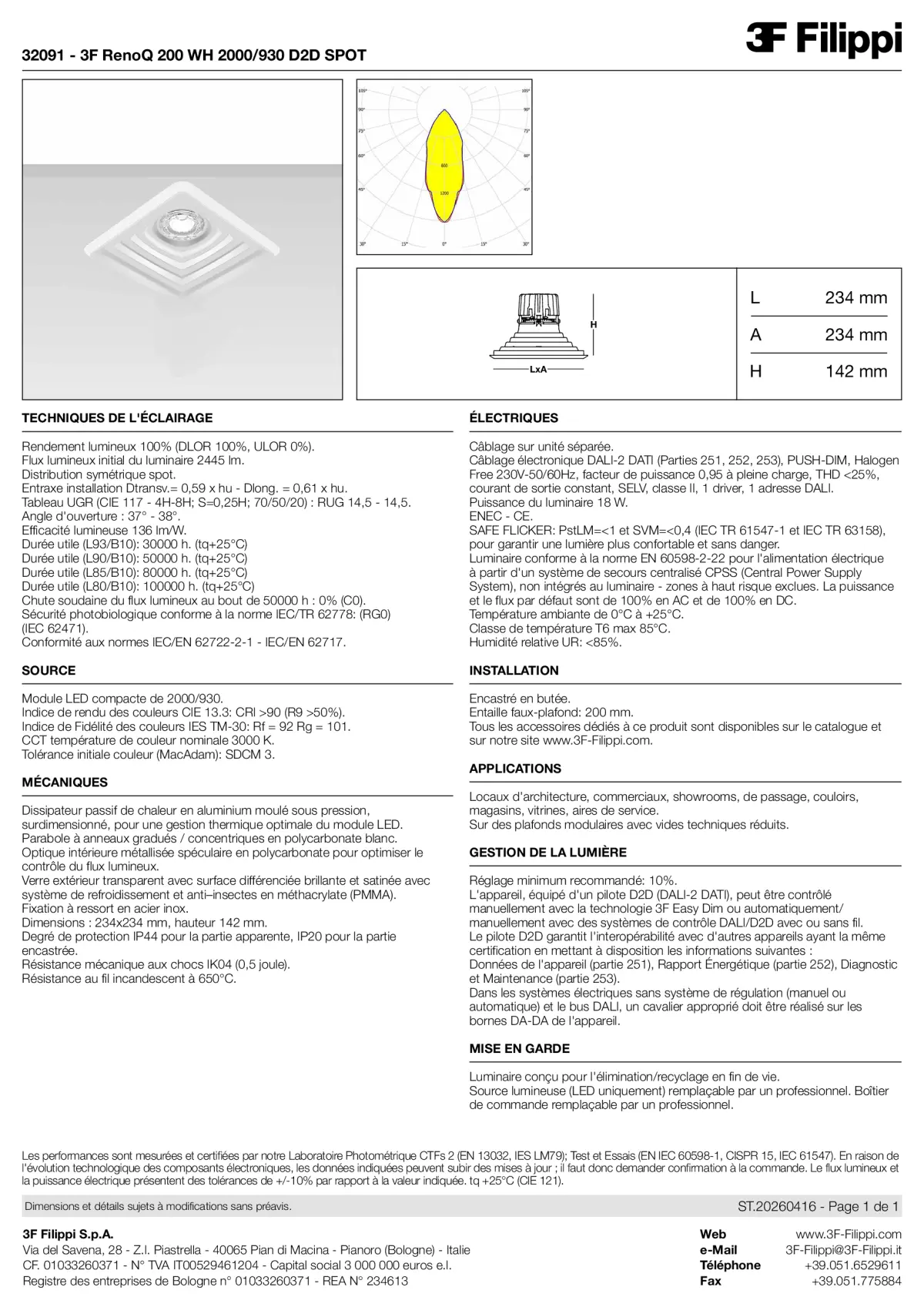 32091 - 3F RenoQ 200 WH 2000-930 D2D SPOT - Datasheet - fr
