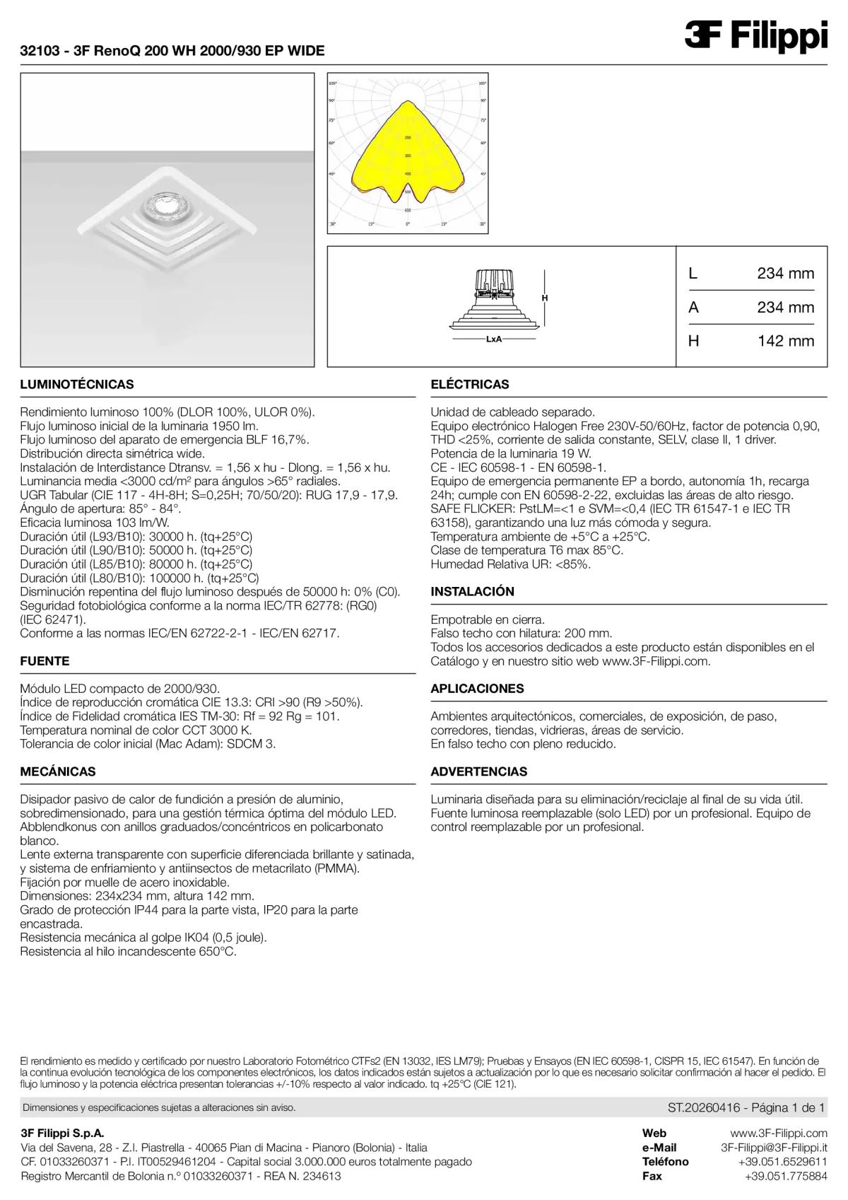 32103 - 3F RenoQ 200 WH 2000-930 EP WIDE - Datasheet - es