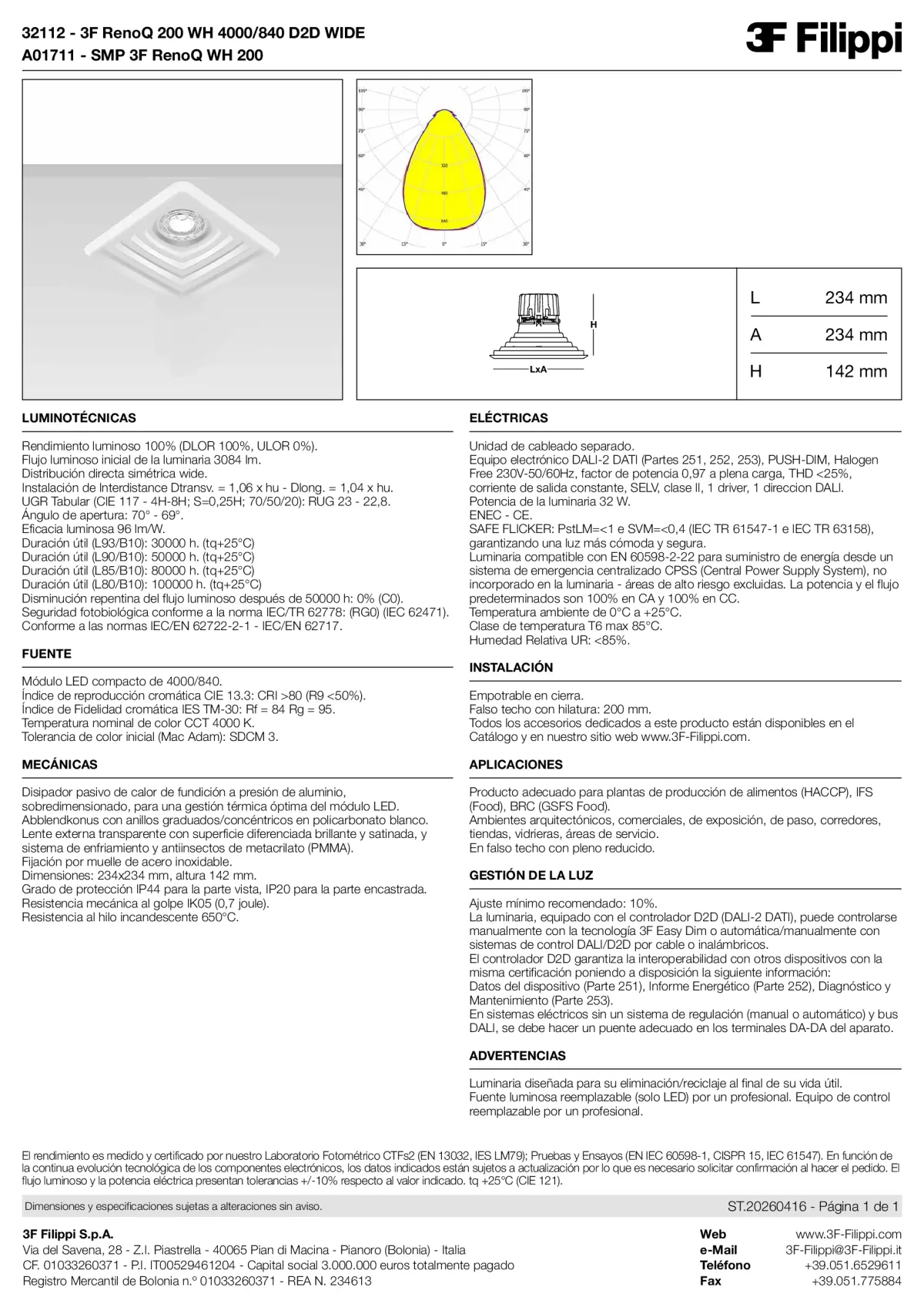 32112+A01711 - 3F RenoQ 200 WH 4000-840 D2D WIDE + SMP WH - Datasheet - es