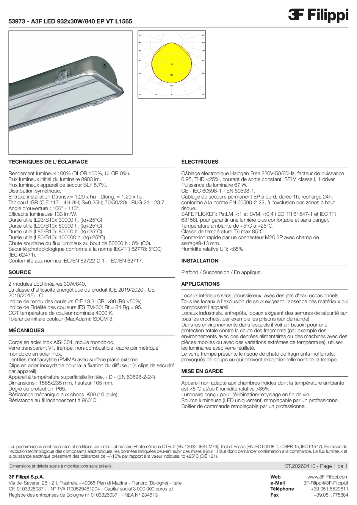 53973 - A3F LED 932x30W-840 EP VT L1565 - Datasheet - fr