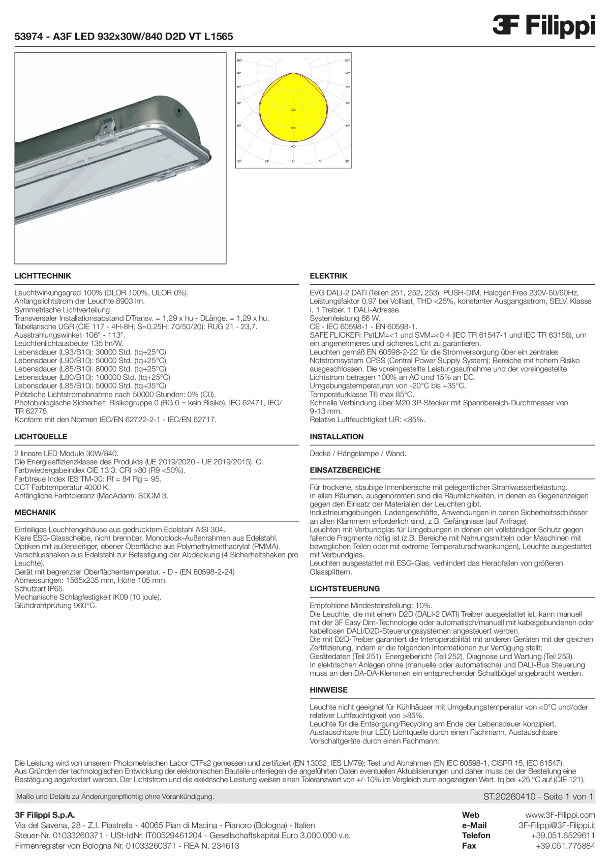 53974 - A3F LED 932x30W-840 D2D VT L1565 - Datasheet - de