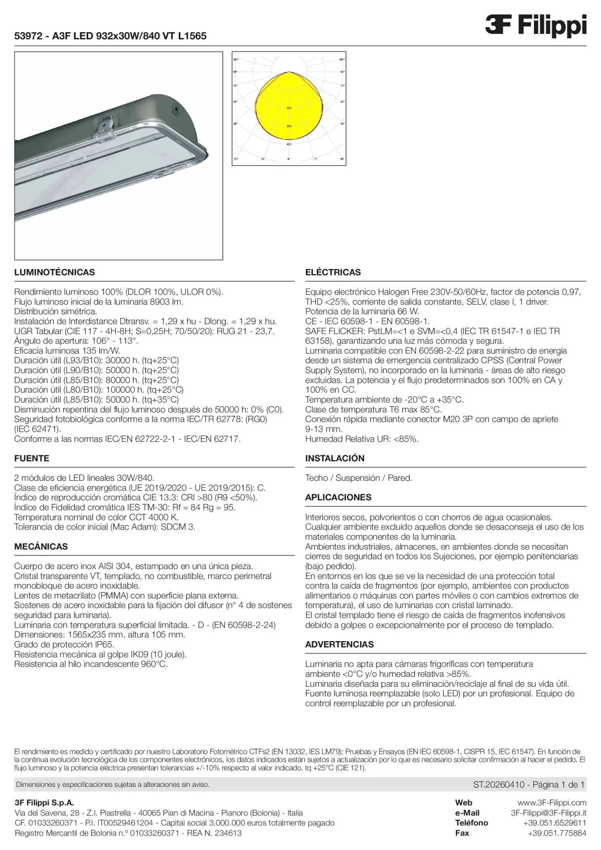 53972 - A3F LED 932x30W-840 VT L1565 - Datasheet - es