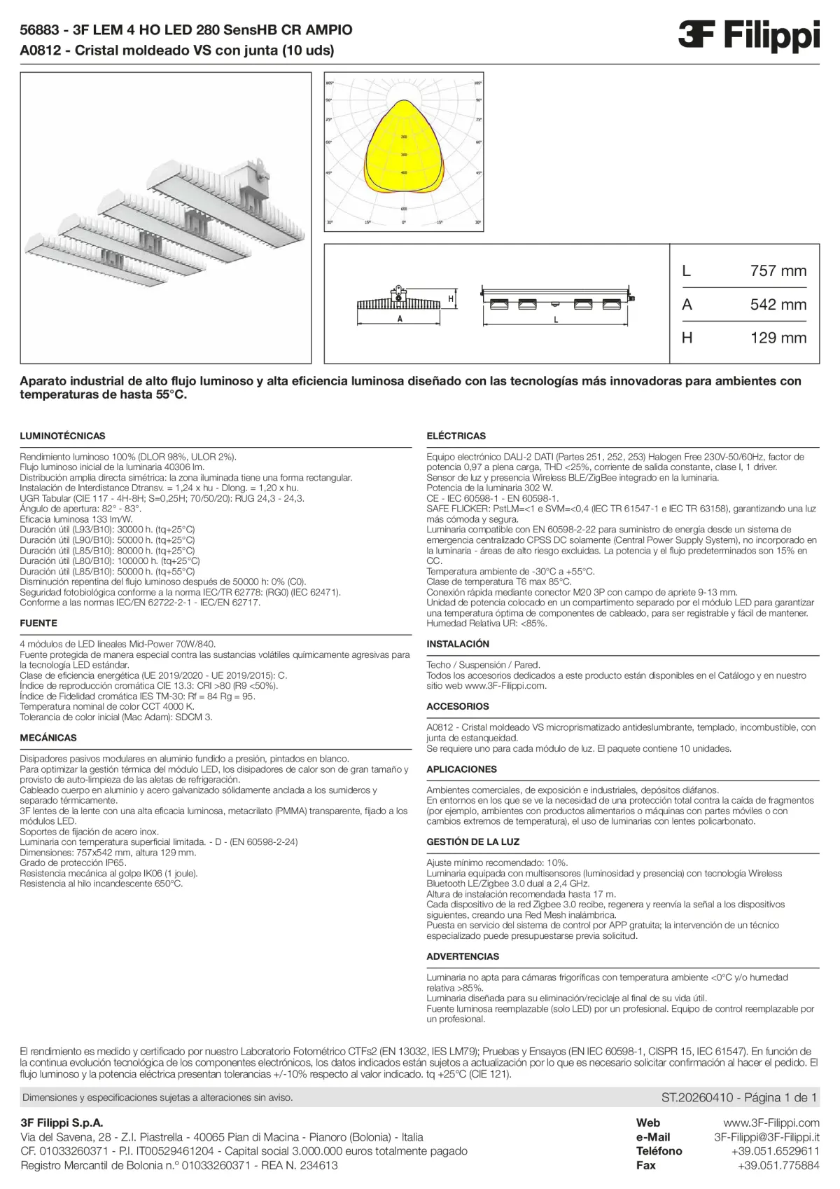 56883+A0812 - 3F LEM 4 HO LED 280 SensHB CR AMPIO + VS - Datasheet - es