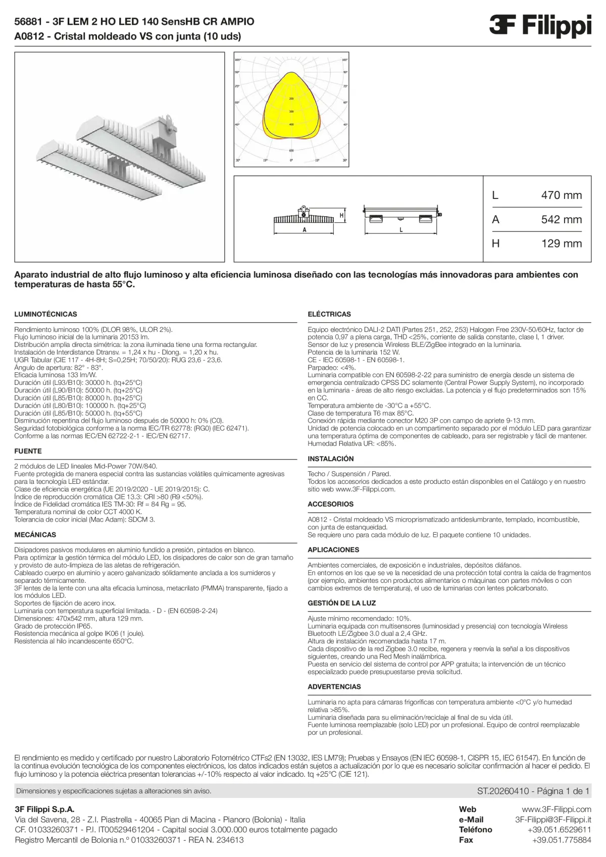 56881+A0812 - 3F LEM 2 HO LED 140 SensHB CR AMPIO + VS - Datasheet - es