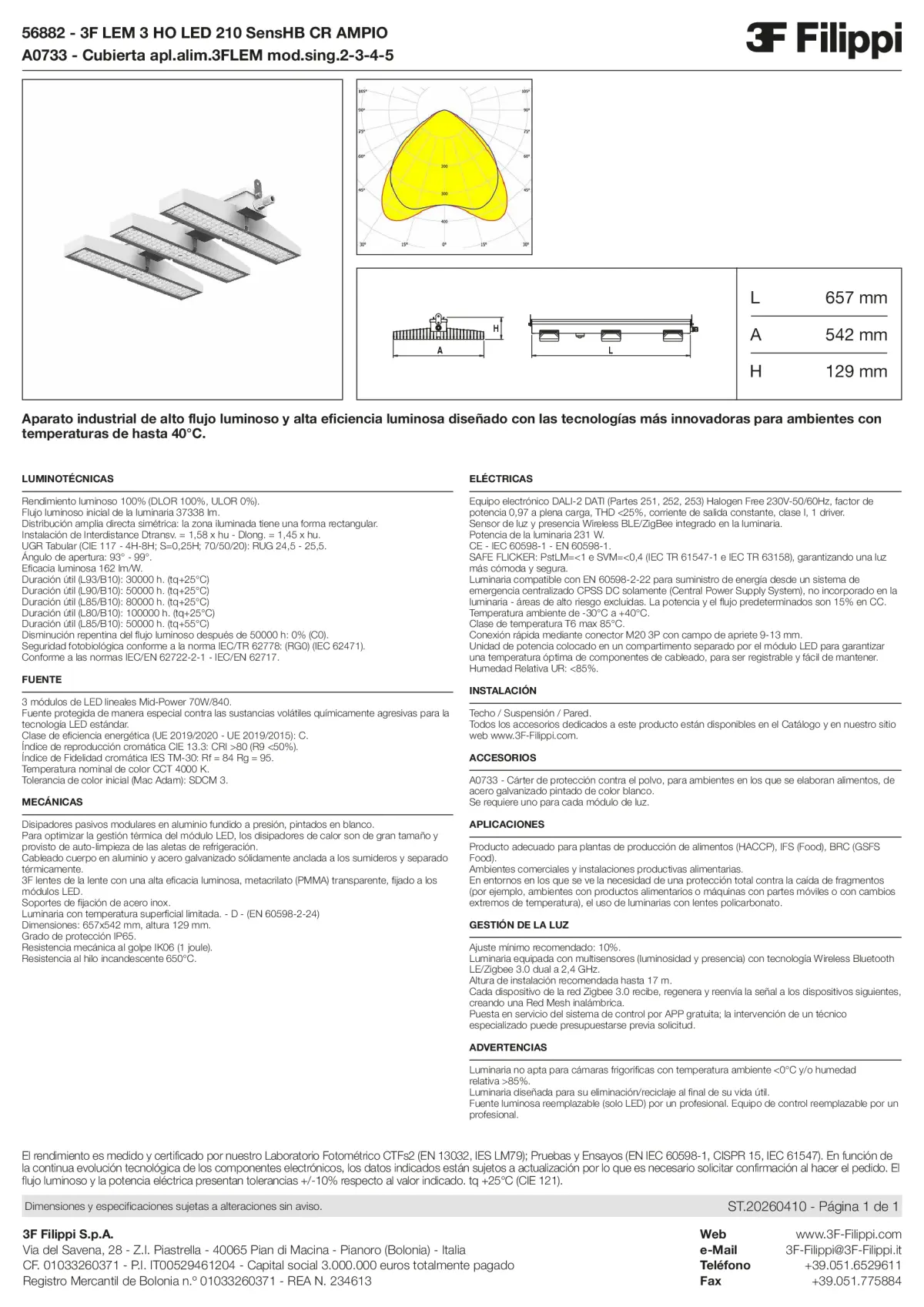56882+A0733 - 3F LEM 3 HO LED 210 SensHB CR AMPIO + FOOD - Datasheet - es