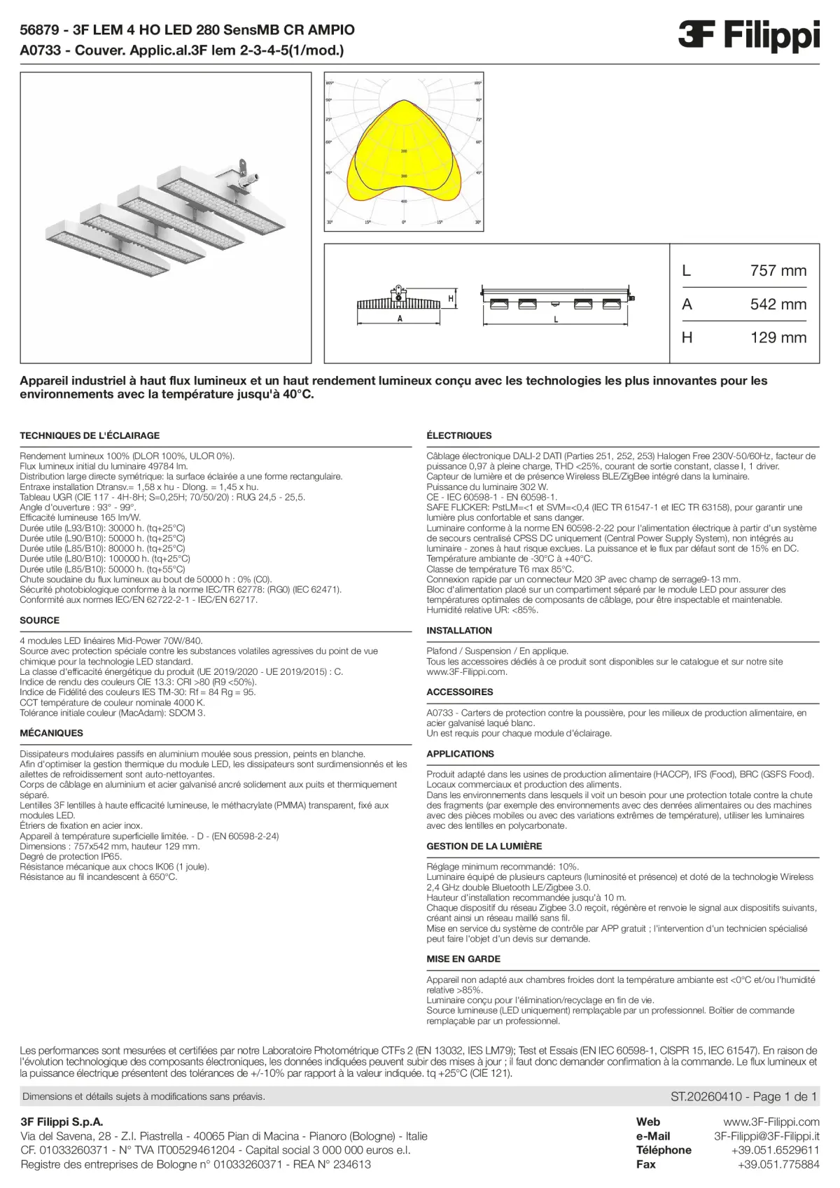 56879+A0733 - 3F LEM 4 HO LED 280 SensMB CR AMPIO + FOOD - Datasheet - fr