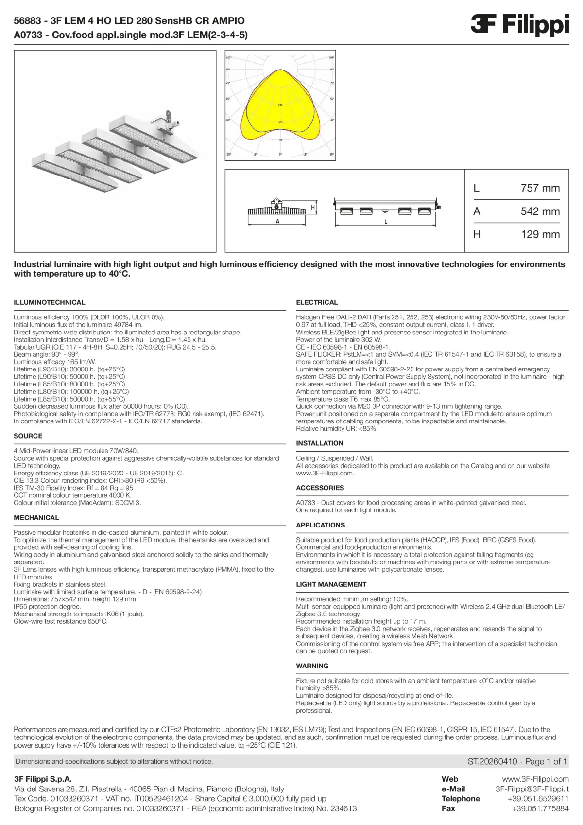 56883+A0733 - 3F LEM 4 HO LED 280 SensHB CR AMPIO + FOOD - Datasheet - en