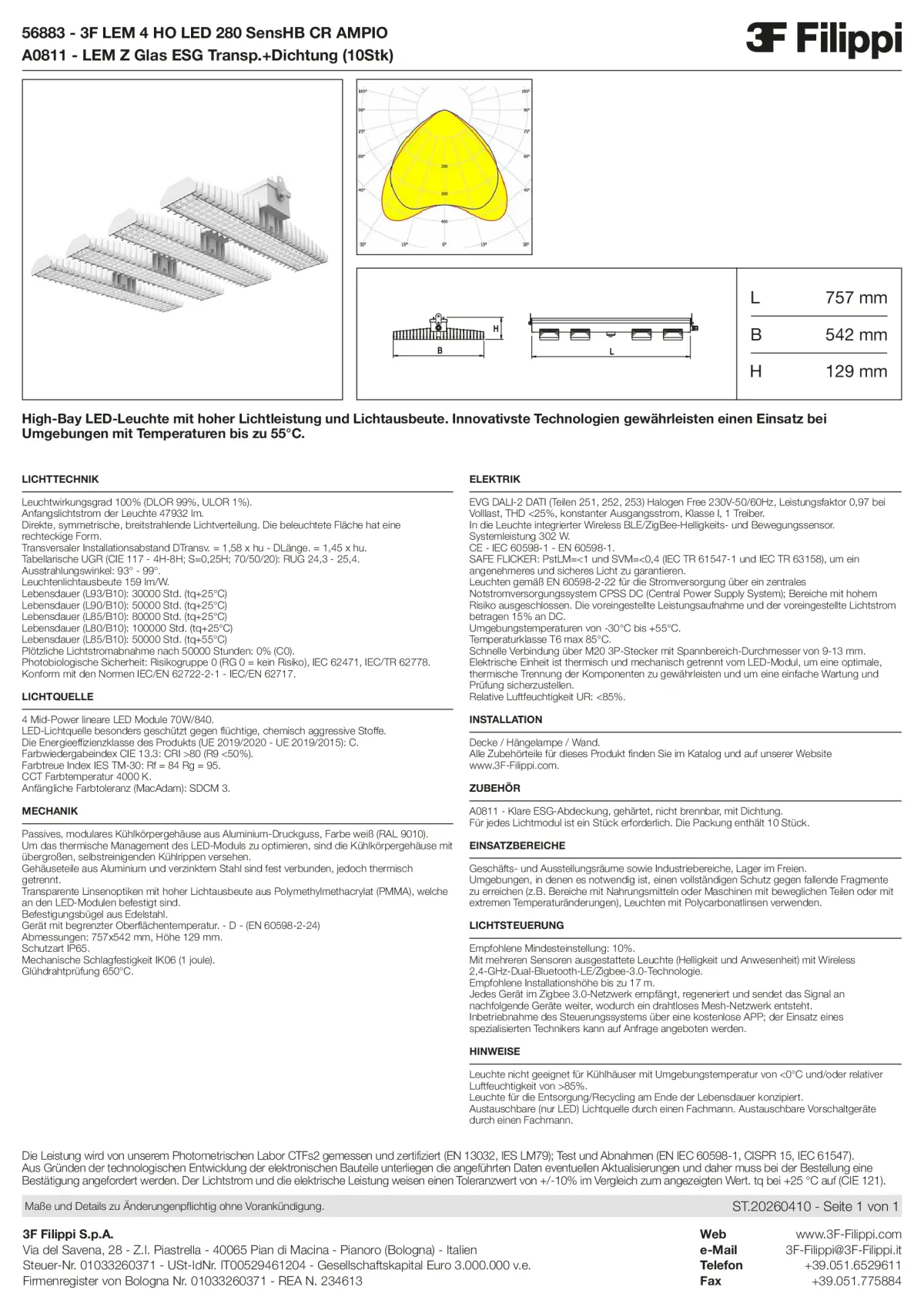 56883+A0811 - 3F LEM 4 HO LED 280 SensHB CR AMPIO + VT - Datasheet - de