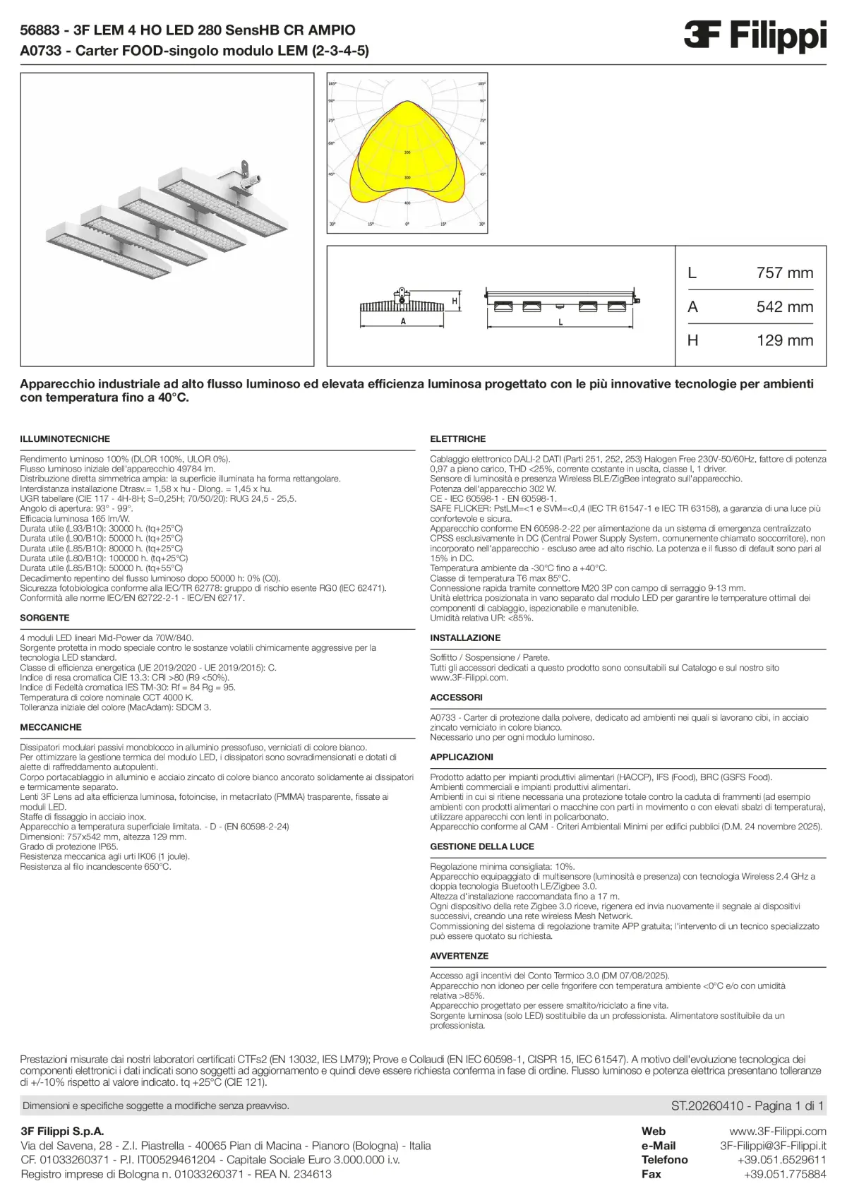 56883+A0733 - 3F LEM 4 HO LED 280 SensHB CR AMPIO + FOOD - Datasheet - it
