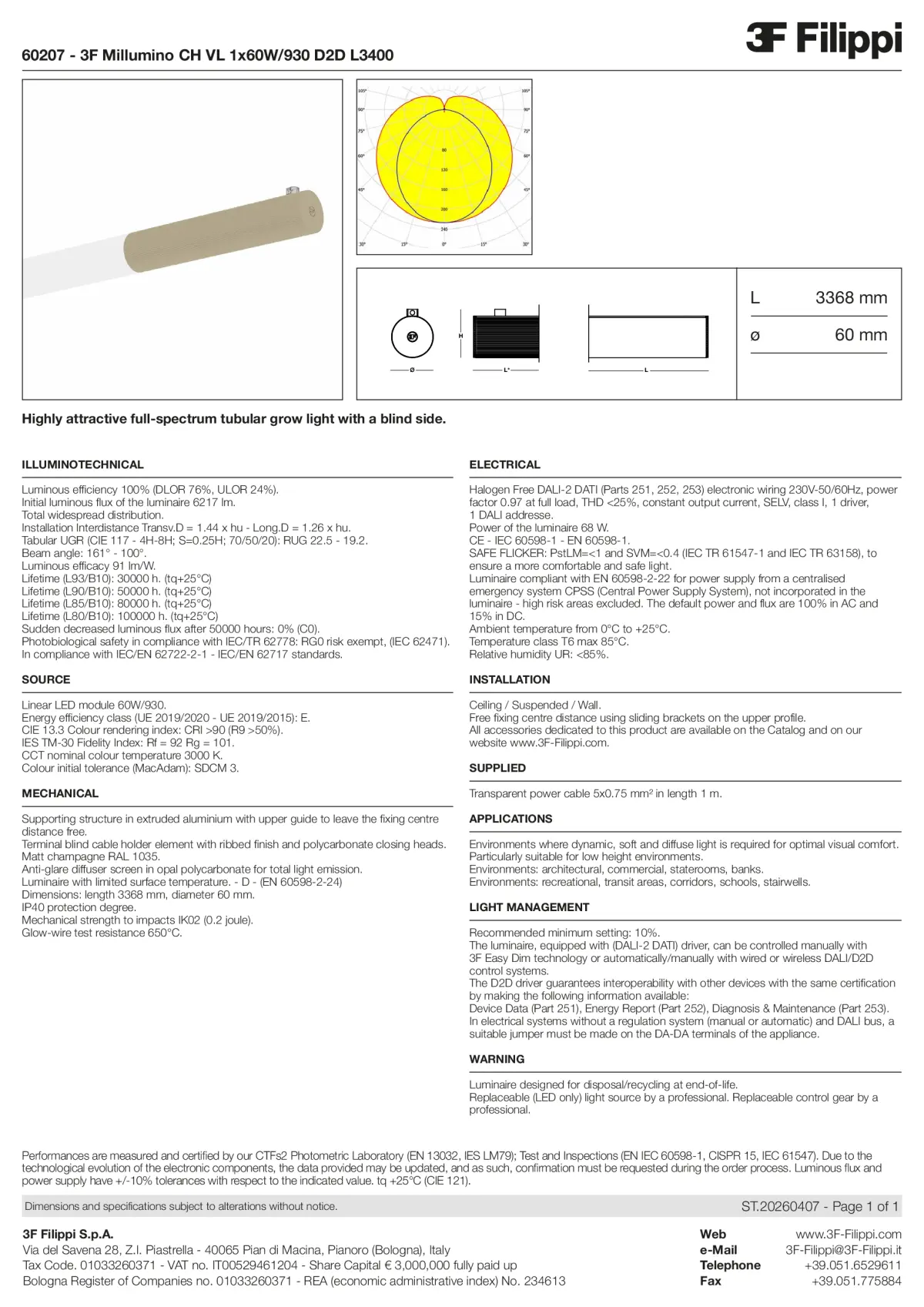 60207 - 3F Millumino CH VL 1x60W-930 D2D L3400 - Datasheet - en