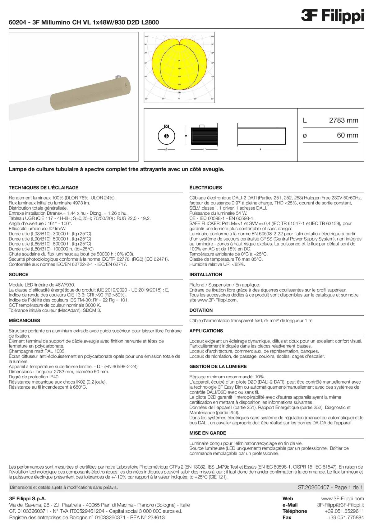 60204 - 3F Millumino CH VL 1x48W-930 D2D L2800 - Datasheet - fr