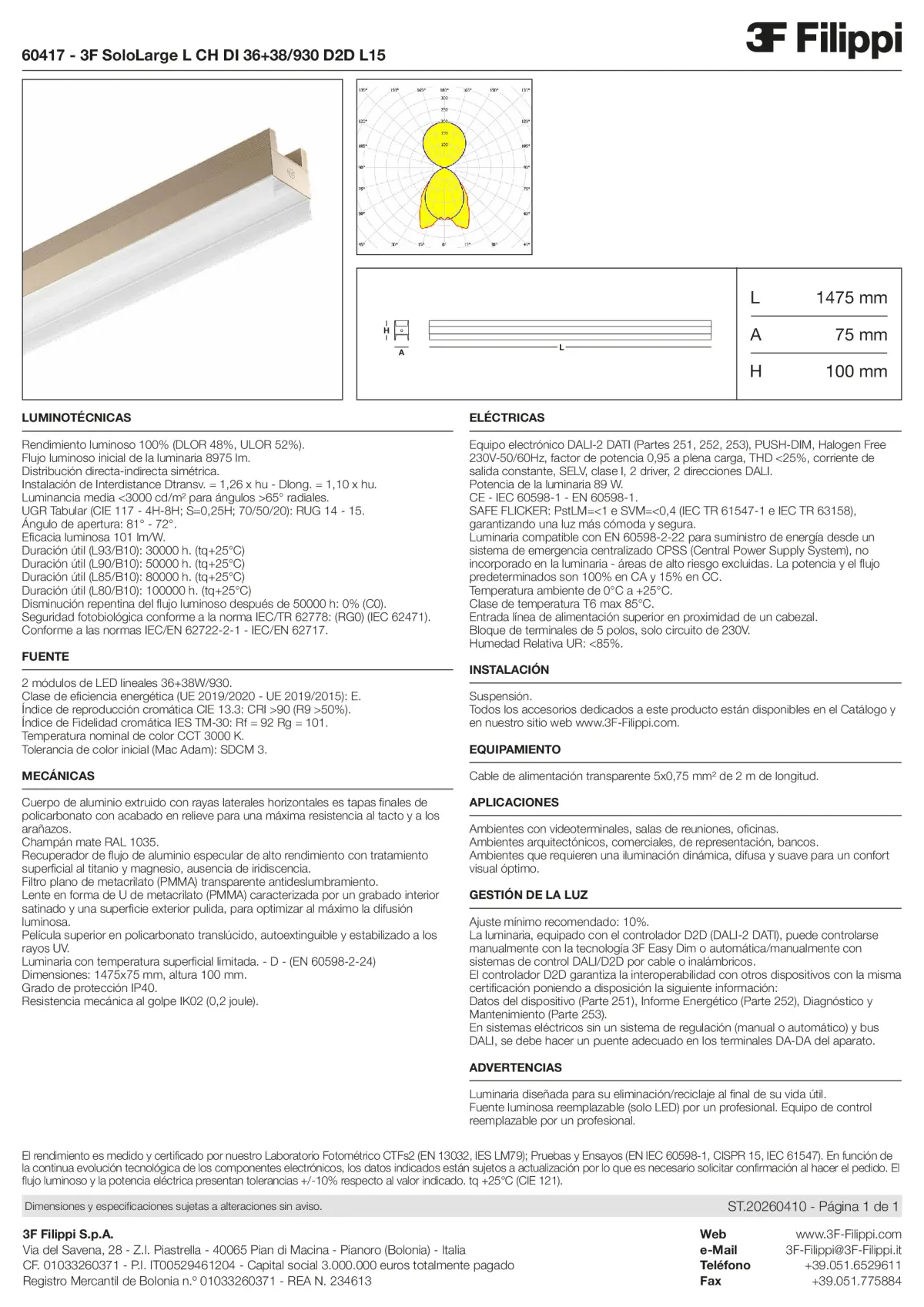 60417 - 3F SoloLarge L CH DI 36+38-930 D2D L15 - Datasheet - es