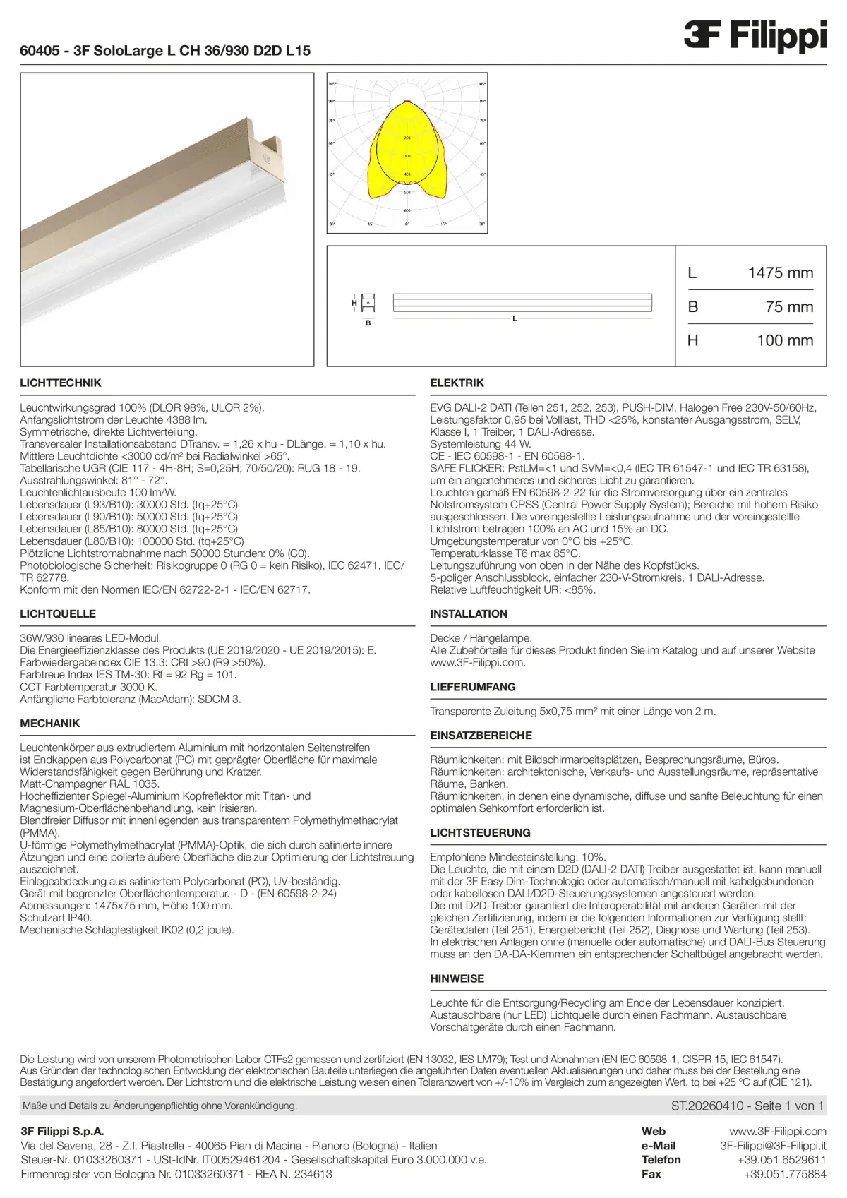 60405 - 3F SoloLarge L CH 36-930 D2D L15 - Datasheet - de