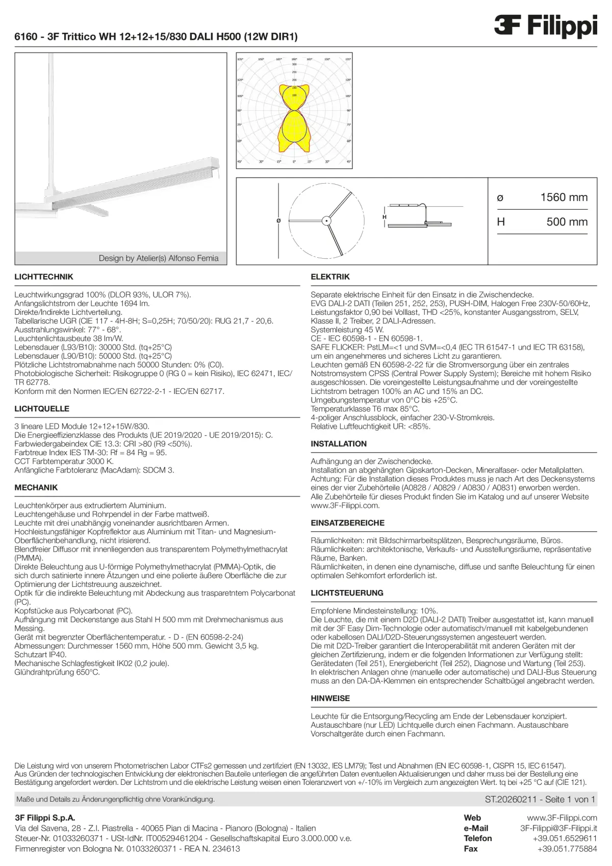 6160 - 3F Trittico WH 12+12+15-830 DALI H500 (12W DIR1) - Datasheet - de