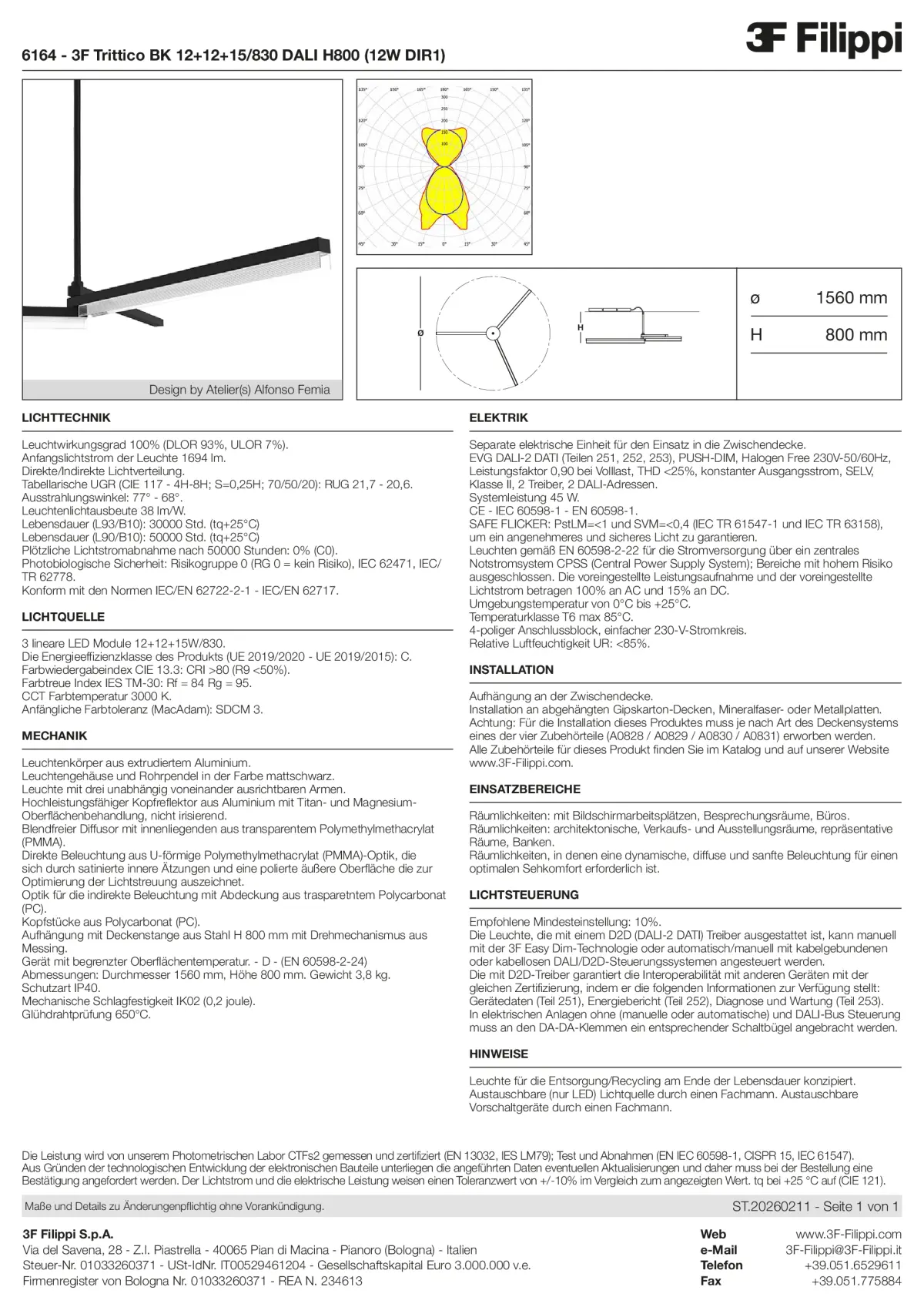 6164 - 3F Trittico BK 12+12+15-830 DALI H800 (12W DIR1) - Datasheet - de