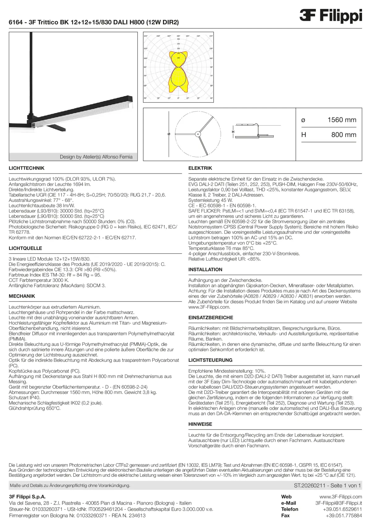 6164 - 3F Trittico BK 12+12+15-830 DALI H800 (12W DIR2) - Datasheet - de