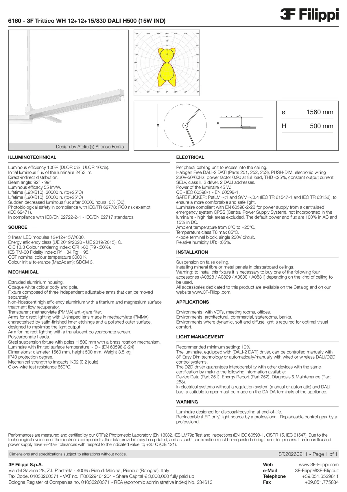 6160 - 3F Trittico WH 12+12+15-830 DALI H500 (15W IND) - Datasheet - en