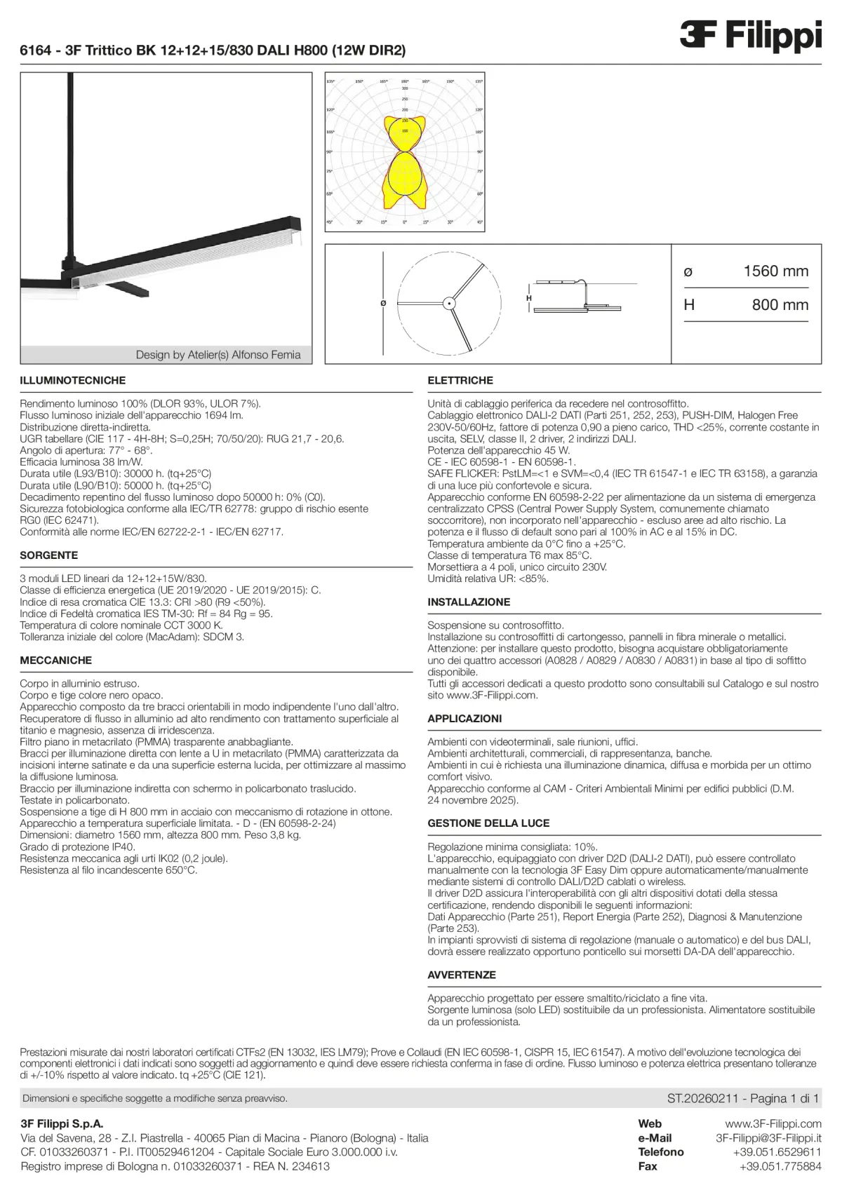 6164 - 3F Trittico BK 12+12+15-830 DALI H800 (12W DIR2) - Datasheet - it