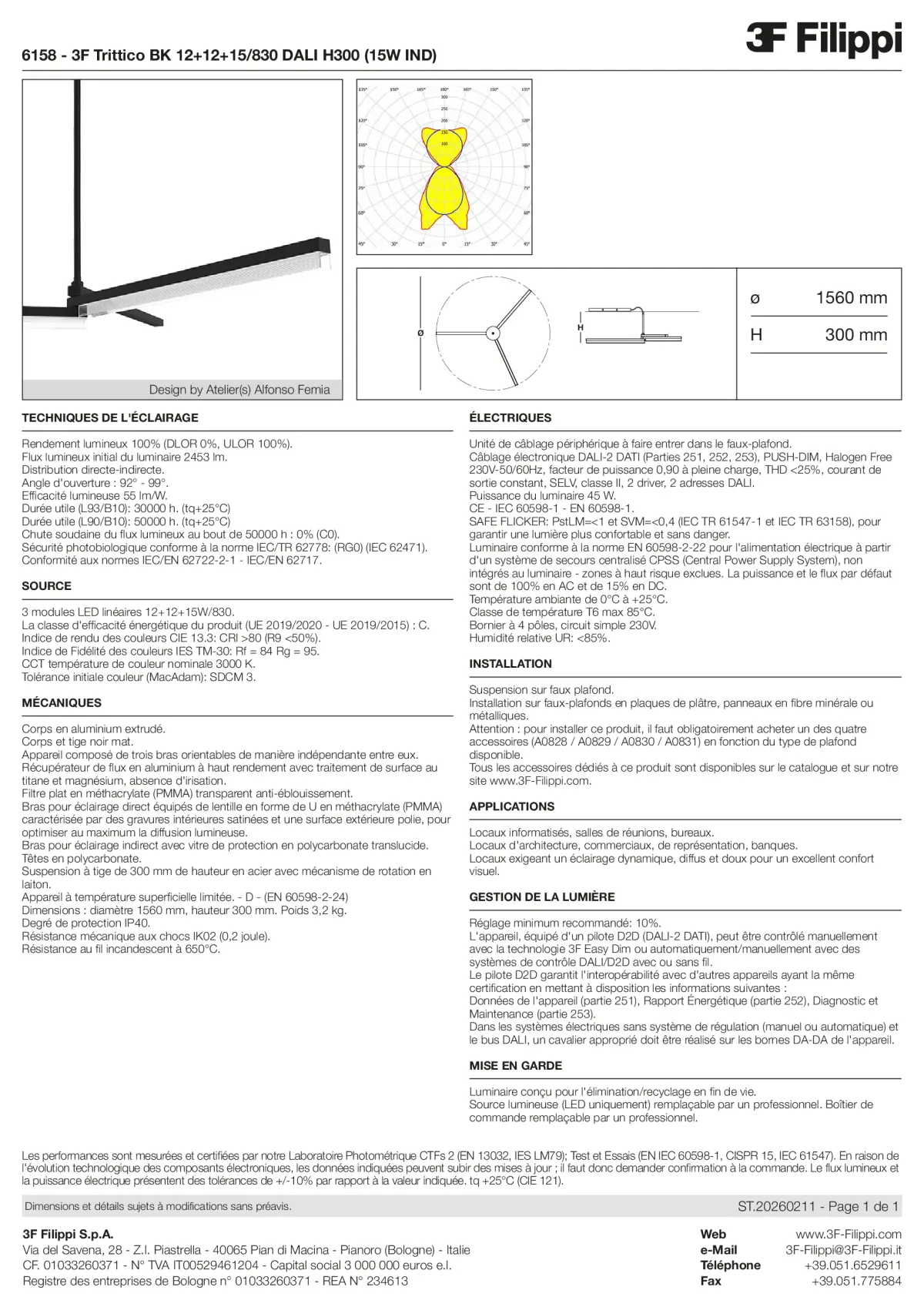 6158 - 3F Trittico BK 12+12+15-830 DALI H300 (15W IND) - Datasheet - fr