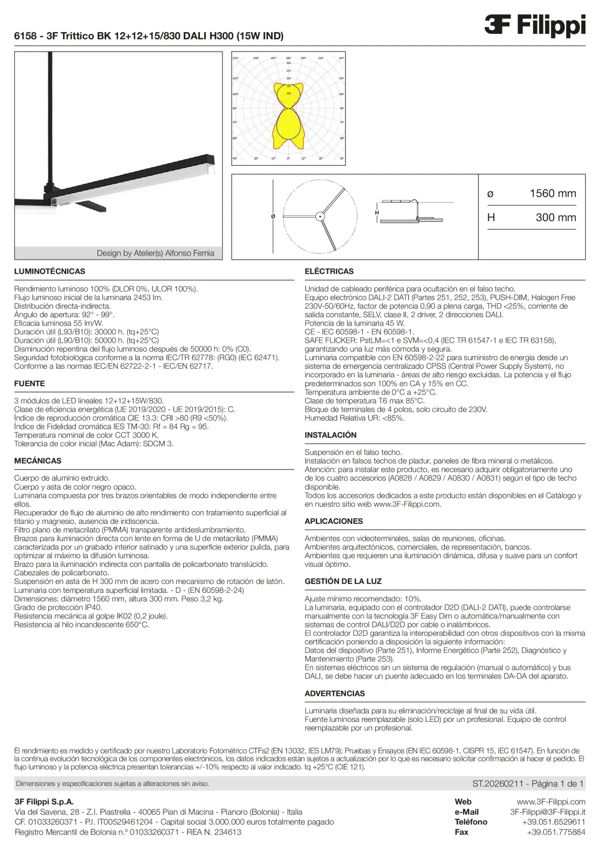 6158 - 3F Trittico BK 12+12+15-830 DALI H300 (15W IND) - Datasheet - es