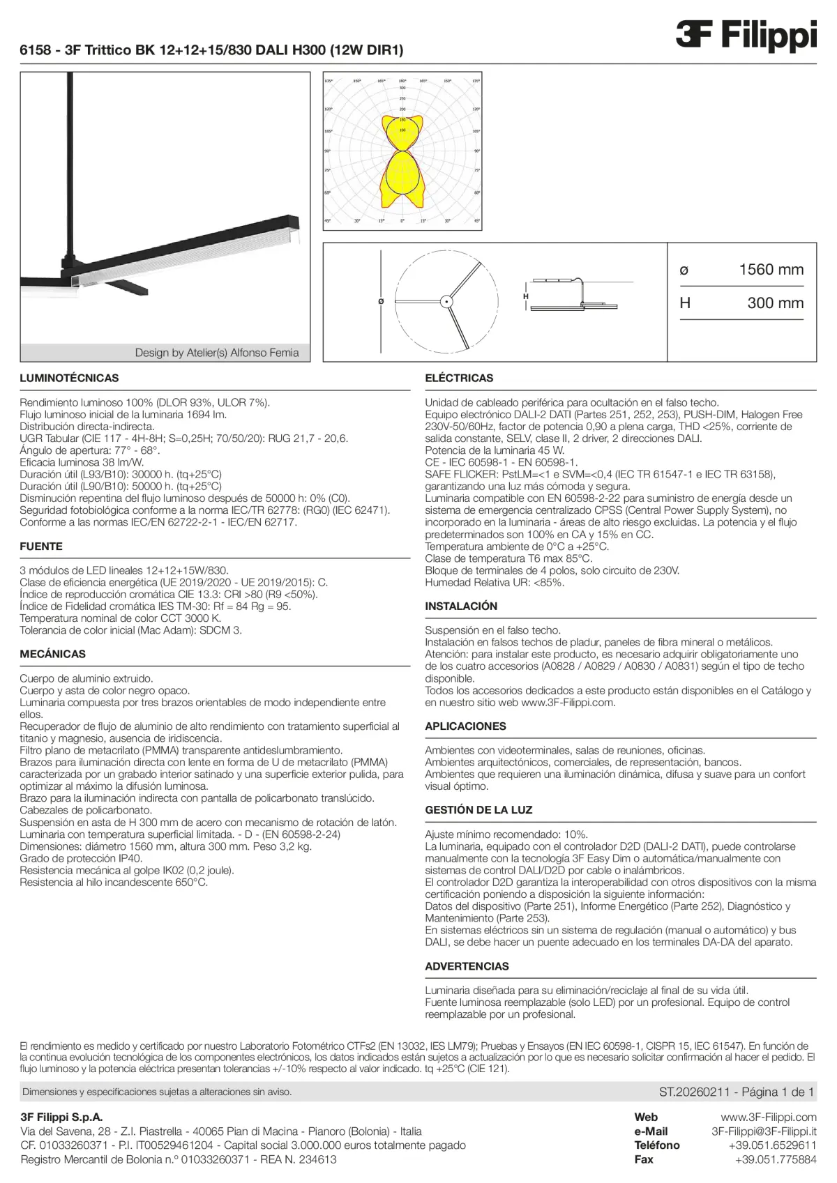 6158 - 3F Trittico BK 12+12+15-830 DALI H300 (12W DIR1) - Datasheet - es