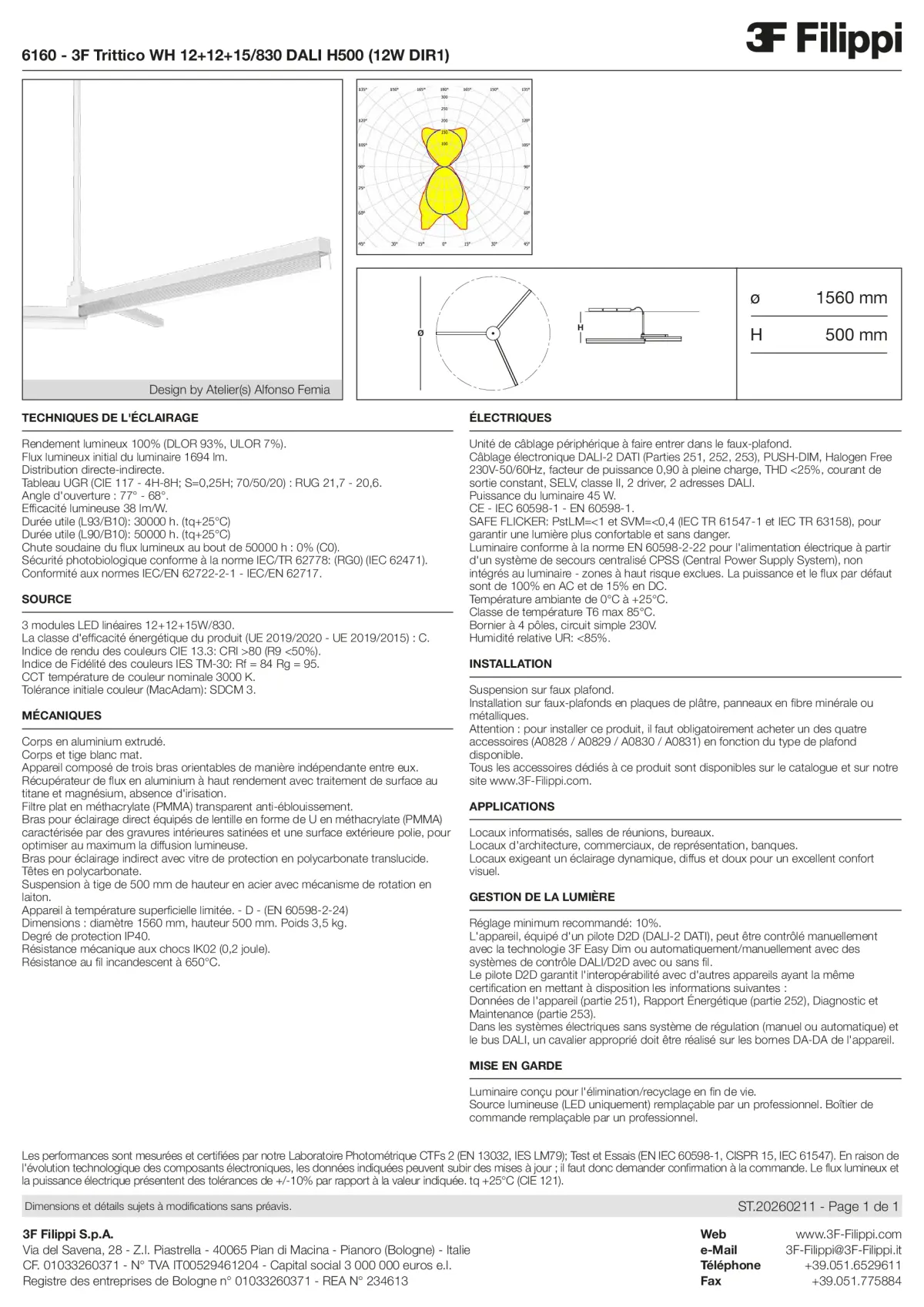 6160 - 3F Trittico WH 12+12+15-830 DALI H500 (12W DIR1) - Datasheet - fr