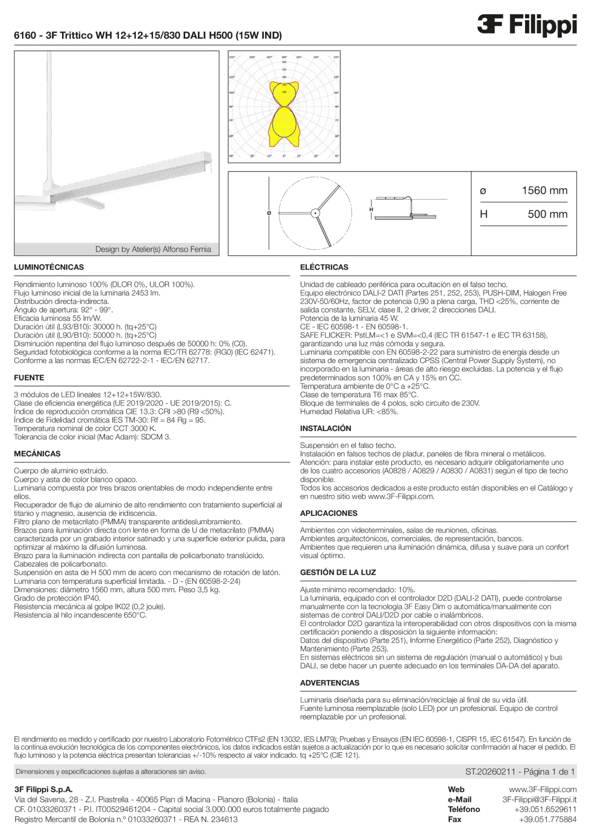 6160 - 3F Trittico WH 12+12+15-830 DALI H500 (15W IND) - Datasheet - es
