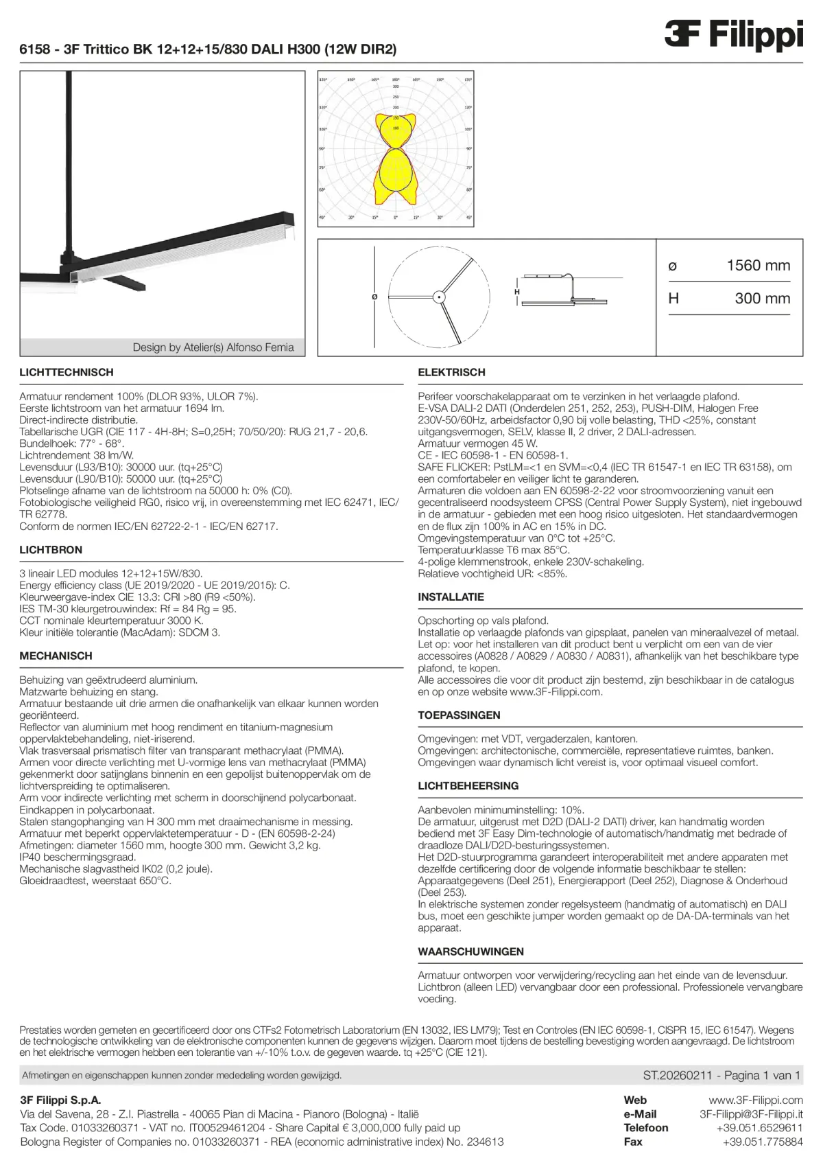 6158 - 3F Trittico BK 12+12+15-830 DALI H300 (12W DIR2) - Datasheet - nl