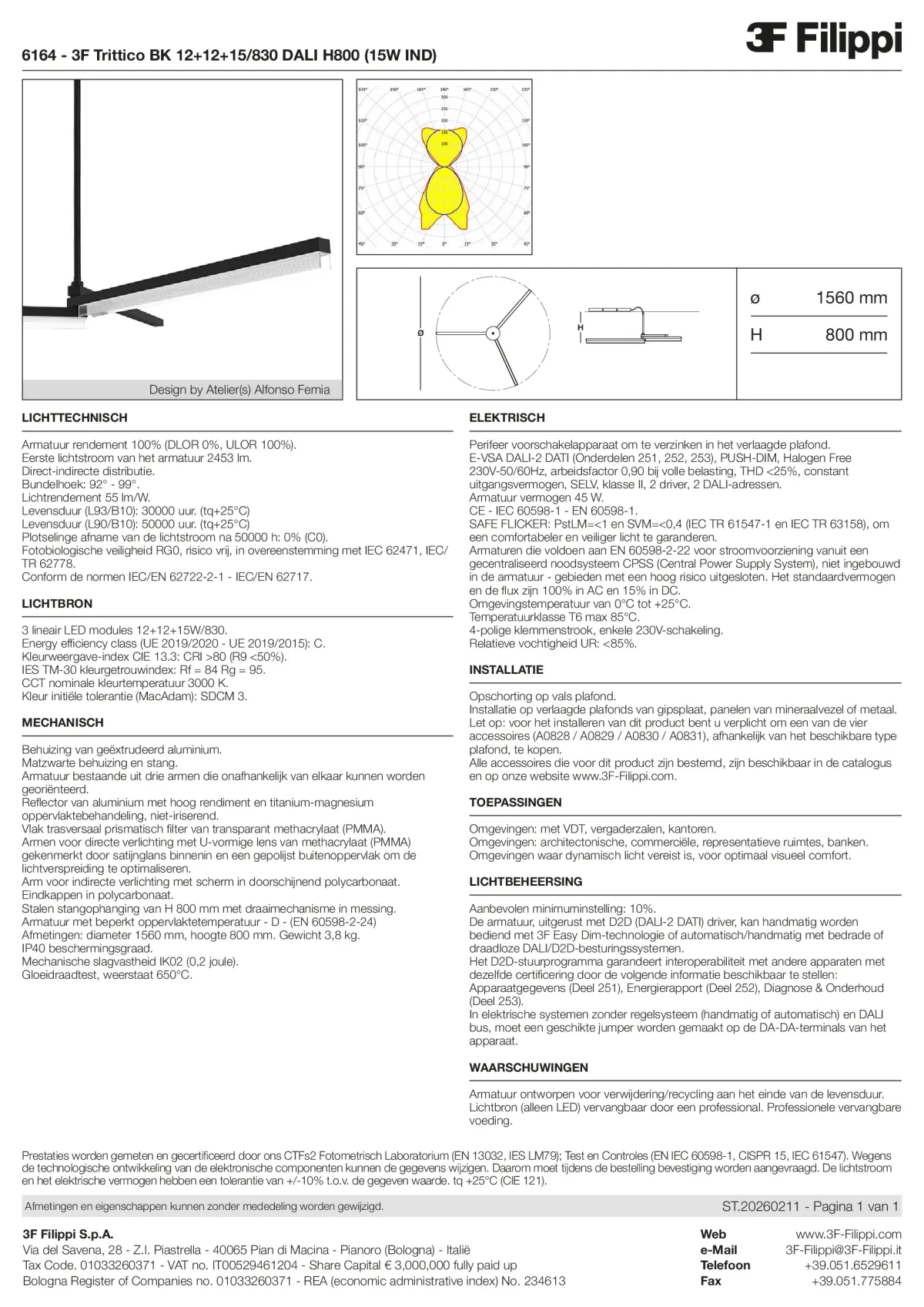 6164 - 3F Trittico BK 12+12+15-830 DALI H800 (15W IND) - Datasheet - nl