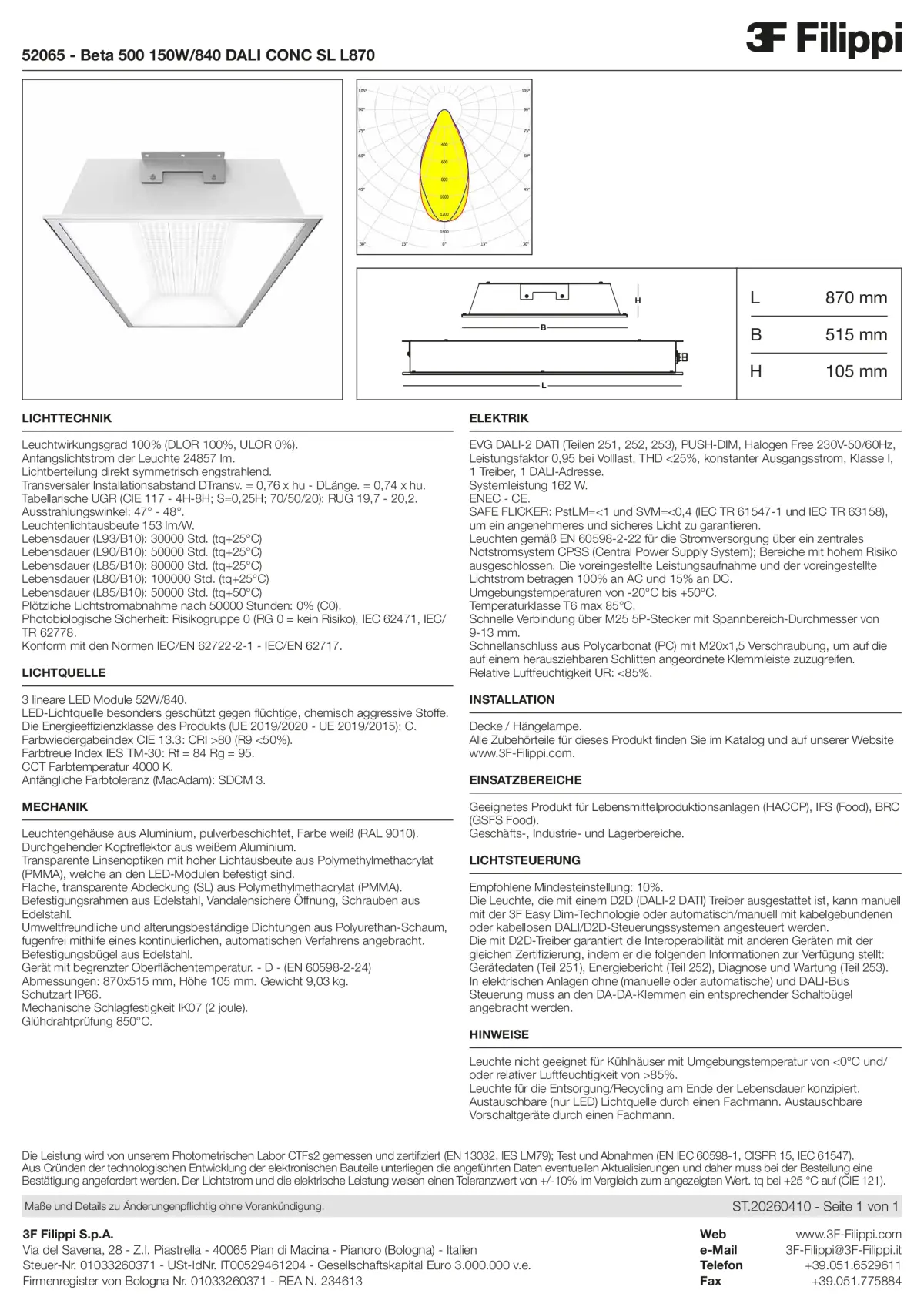 52065 - Beta 500 150W-840 DALI CONC SL L870 - Datasheet - de