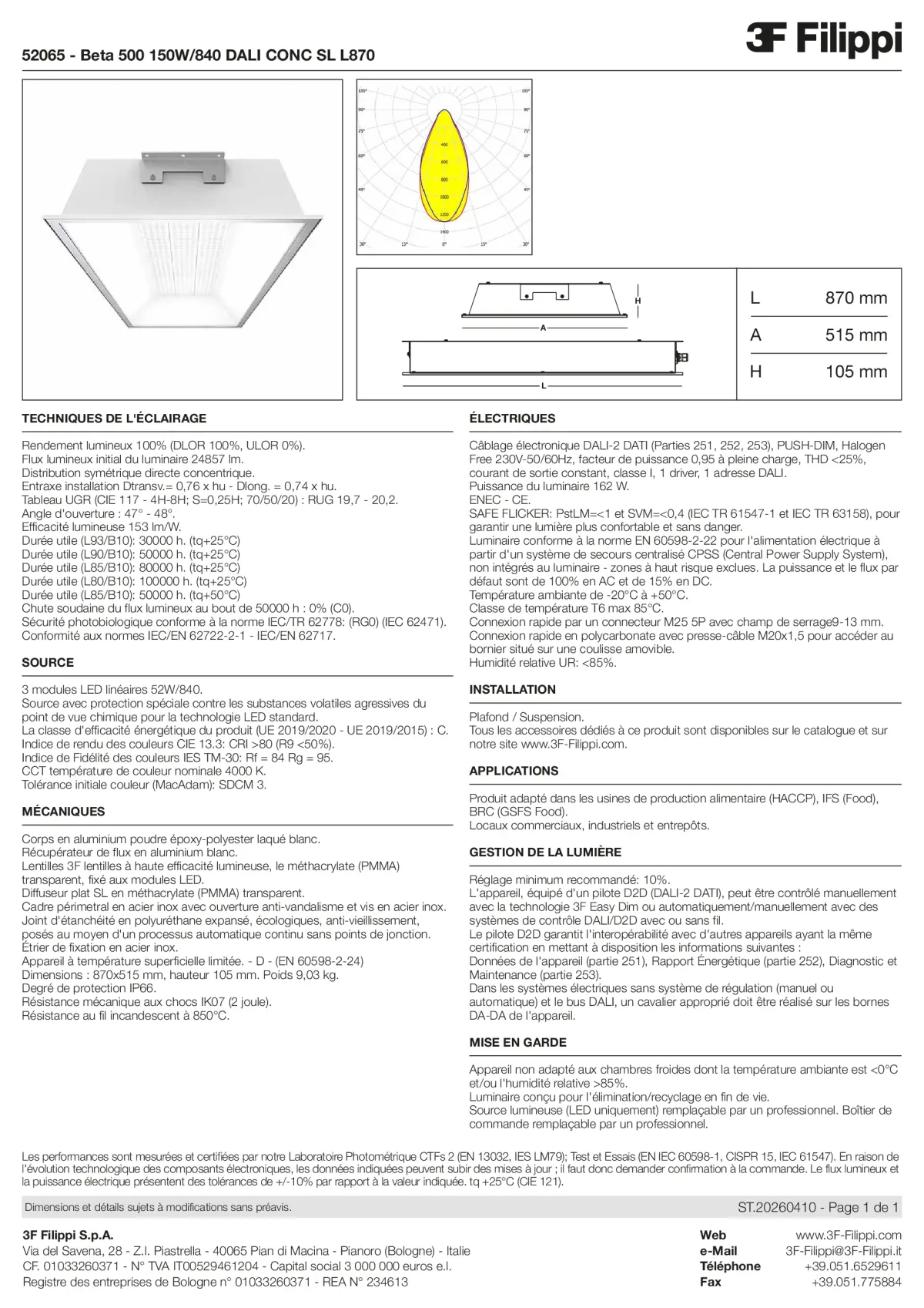 52065 - Beta 500 150W-840 DALI CONC SL L870 - Datasheet - fr