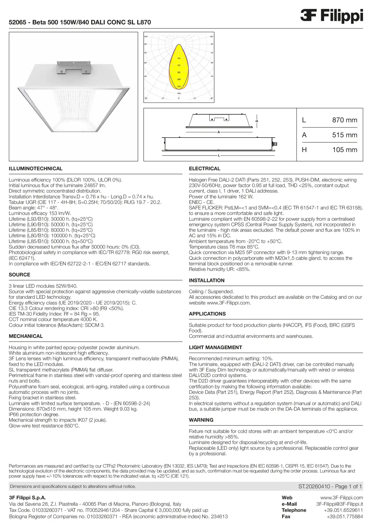 52065 - Beta 500 150W-840 DALI CONC SL L870 - Datasheet - en