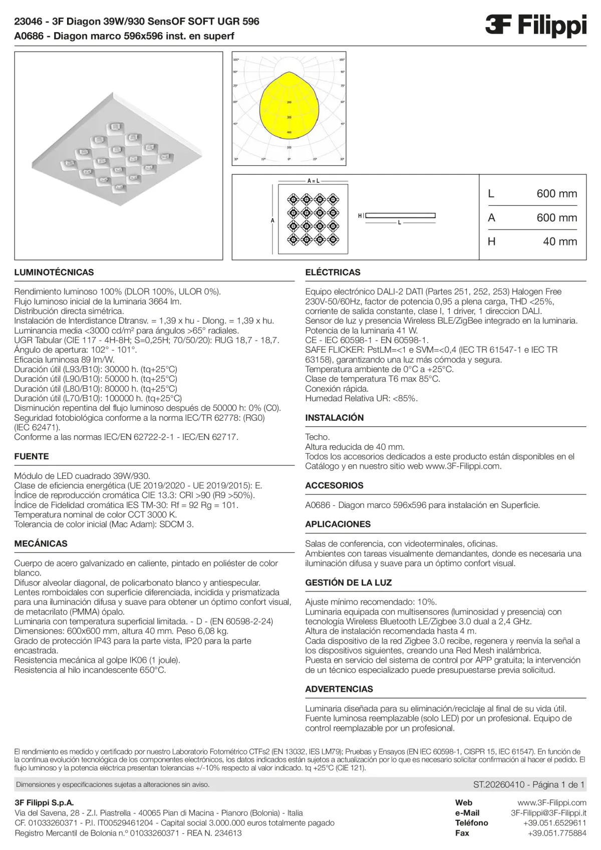 23046+A0686 - 3F Diagon 39W-930 SensOF SOFT UGR 596 + Corn.plaf. - Datasheet - es