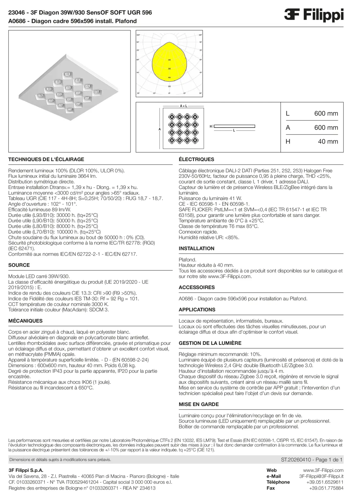 23046+A0686 - 3F Diagon 39W-930 SensOF SOFT UGR 596 + Corn.plaf. - Datasheet - fr