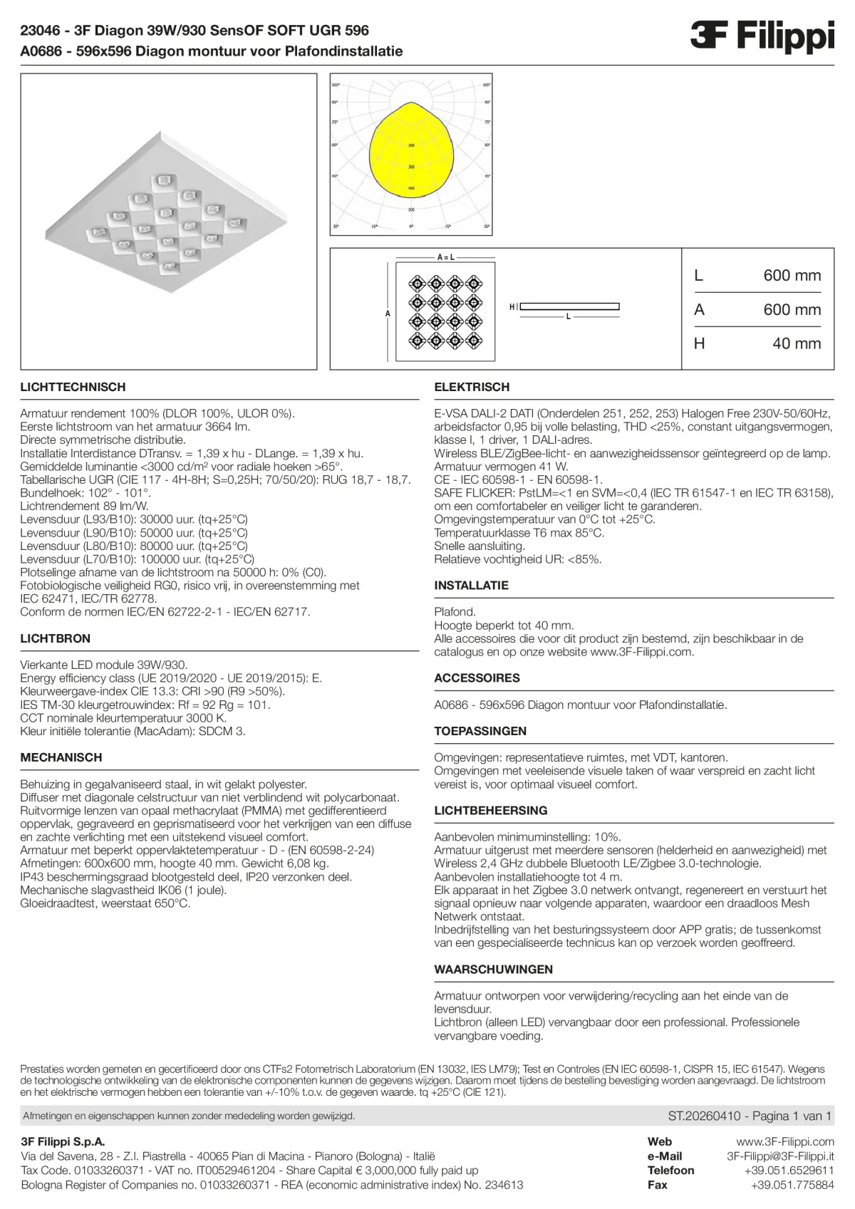 23046+A0686 - 3F Diagon 39W-930 SensOF SOFT UGR 596 + Corn.plaf. - Datasheet - nl