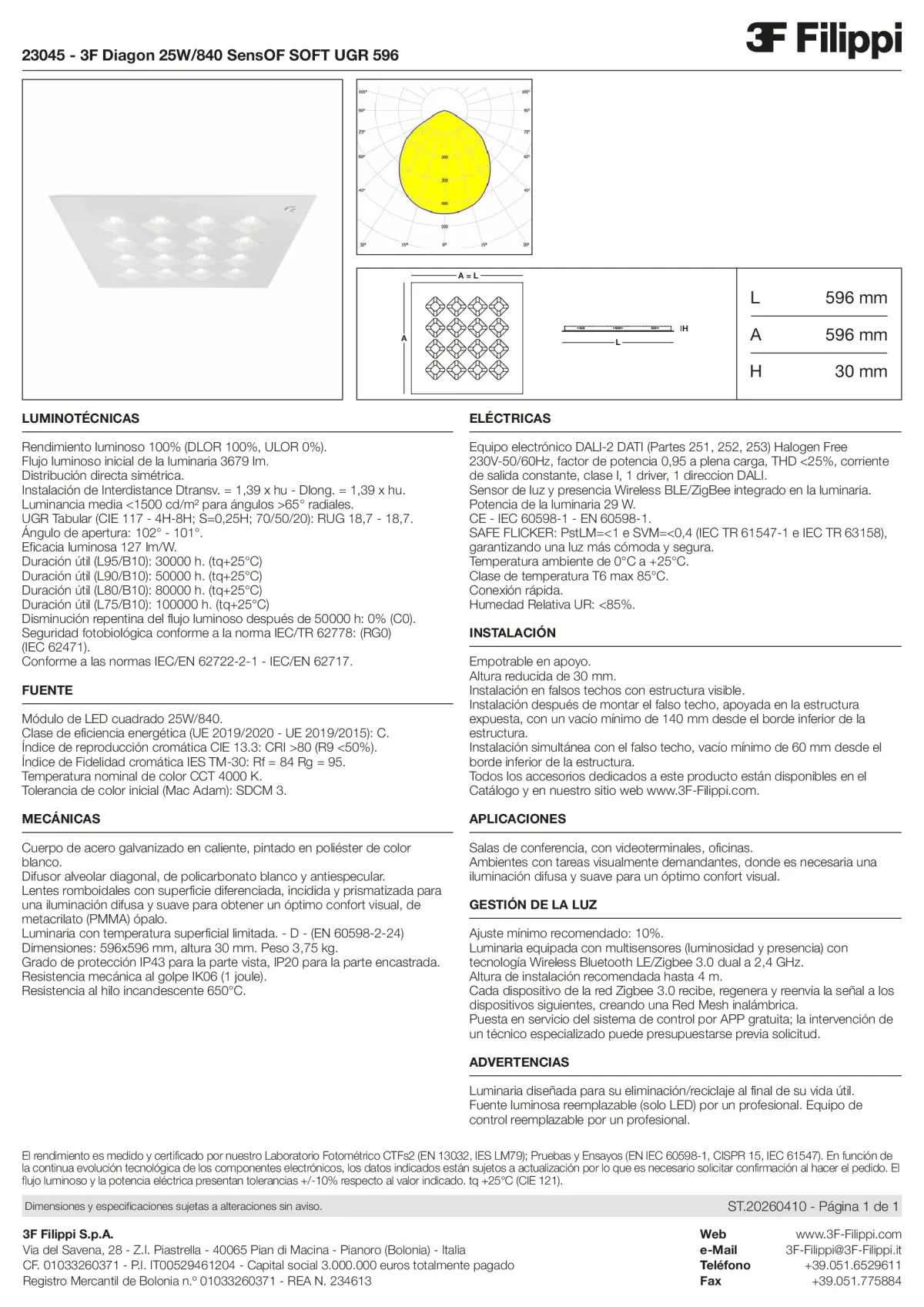 23045 - 3F Diagon 25W-840 SensOF SOFT UGR 596 - Datasheet - es
