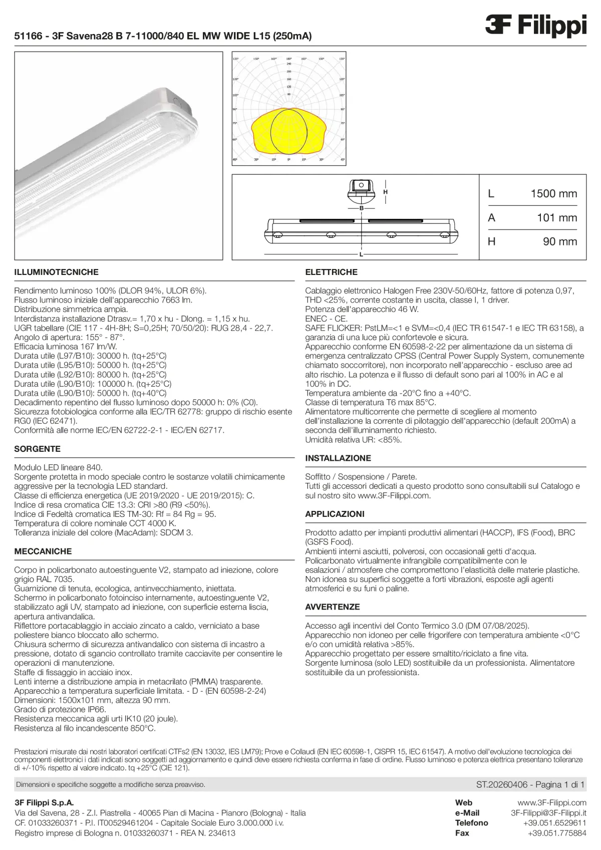 51166 - 3F Savena28 B 7-11000-840 EL MW WIDE L15 (250mA) - Datasheet - it